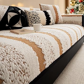 Fluffy Plush Sofa Cover for Pet Washable, Non-Slip Thick Couch Cover for 3 Seater Sofa, Machine Washable & Pet-Friendly Couch Protector Furniture Decor