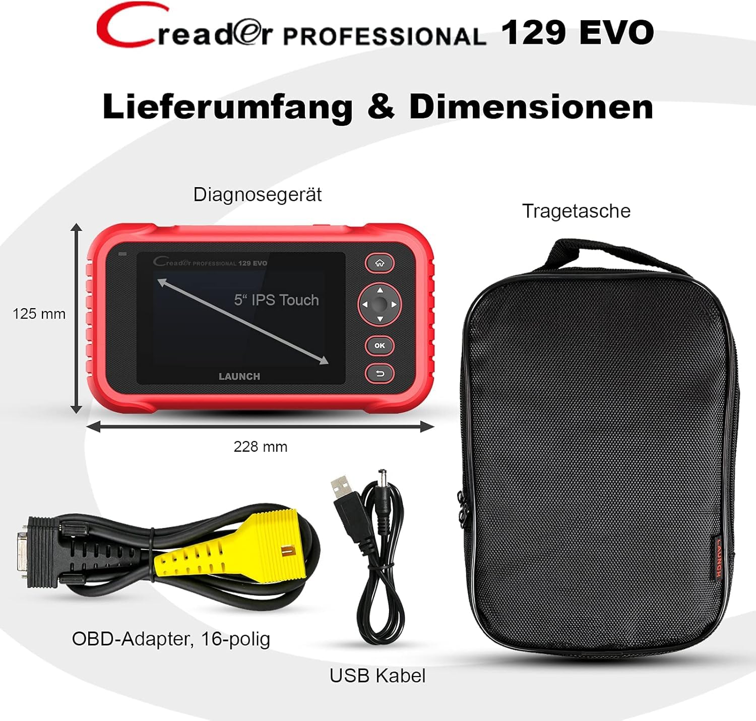 Launch CRP129EVO Unidad de Diagnóstico de Automóviles Multimarca para 4 Sistemas Completos Lector de Códigos OBD2 con 7 Funciones de Servicio e Informe de Inspección AutoVIN y Actualización vía WiFi
