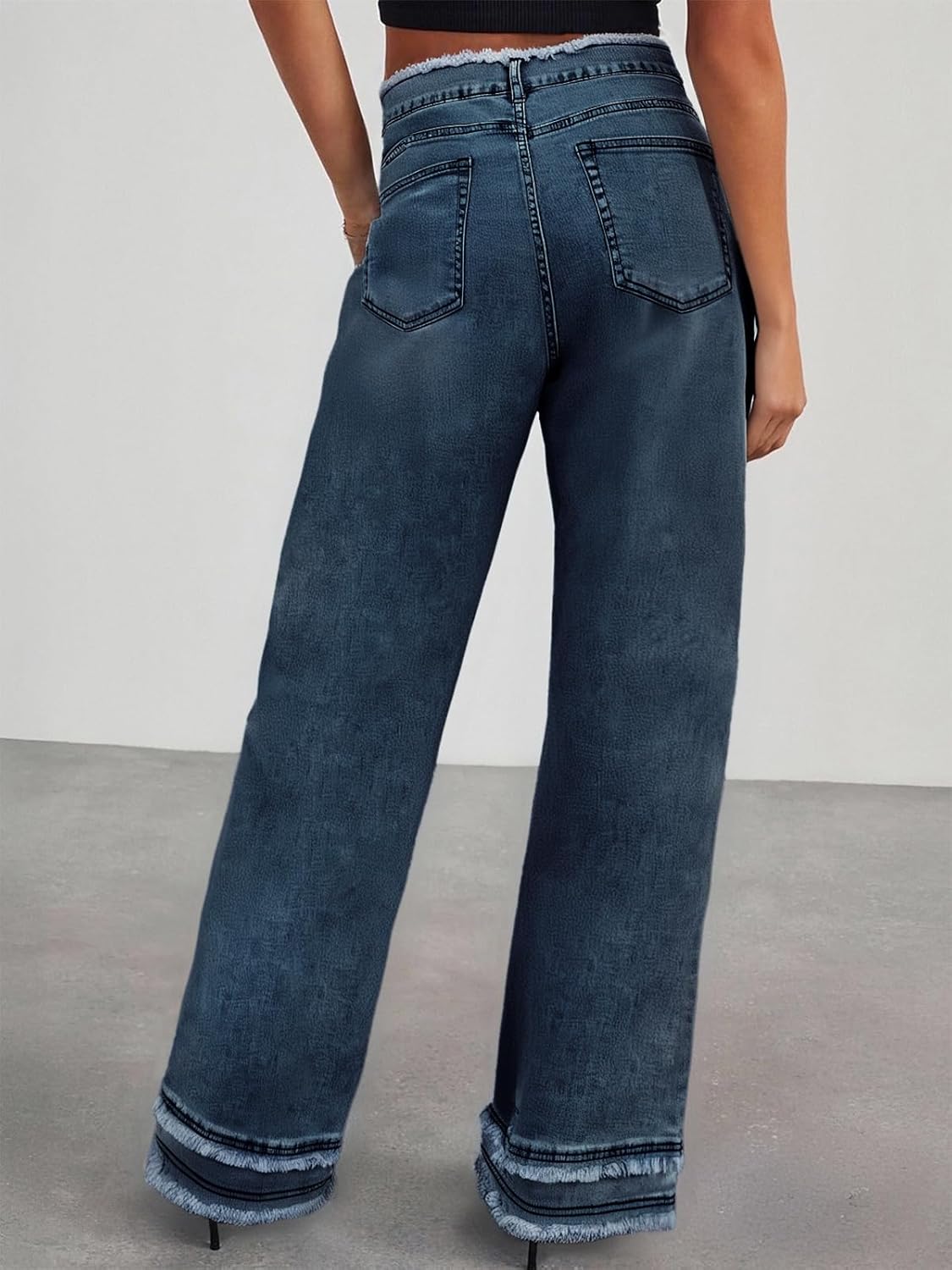 Women's Wide Leg Jeans Stretchy High Waisted Baggy Jeans 2026 Trendy Loose Fit Frayed Raw Hem Denim Pants - Image 3