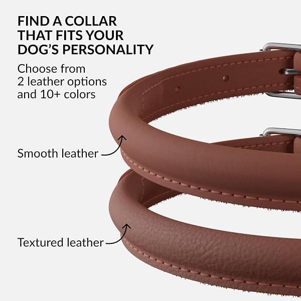 CollarDirect Rolled Leather Dog Collar, Soft Padded Round Puppy Collar, Handmade Genuine Leather Collar Dog Small Large Cat Collars (Cinnamon Smooth, 15-18 cm) - 5