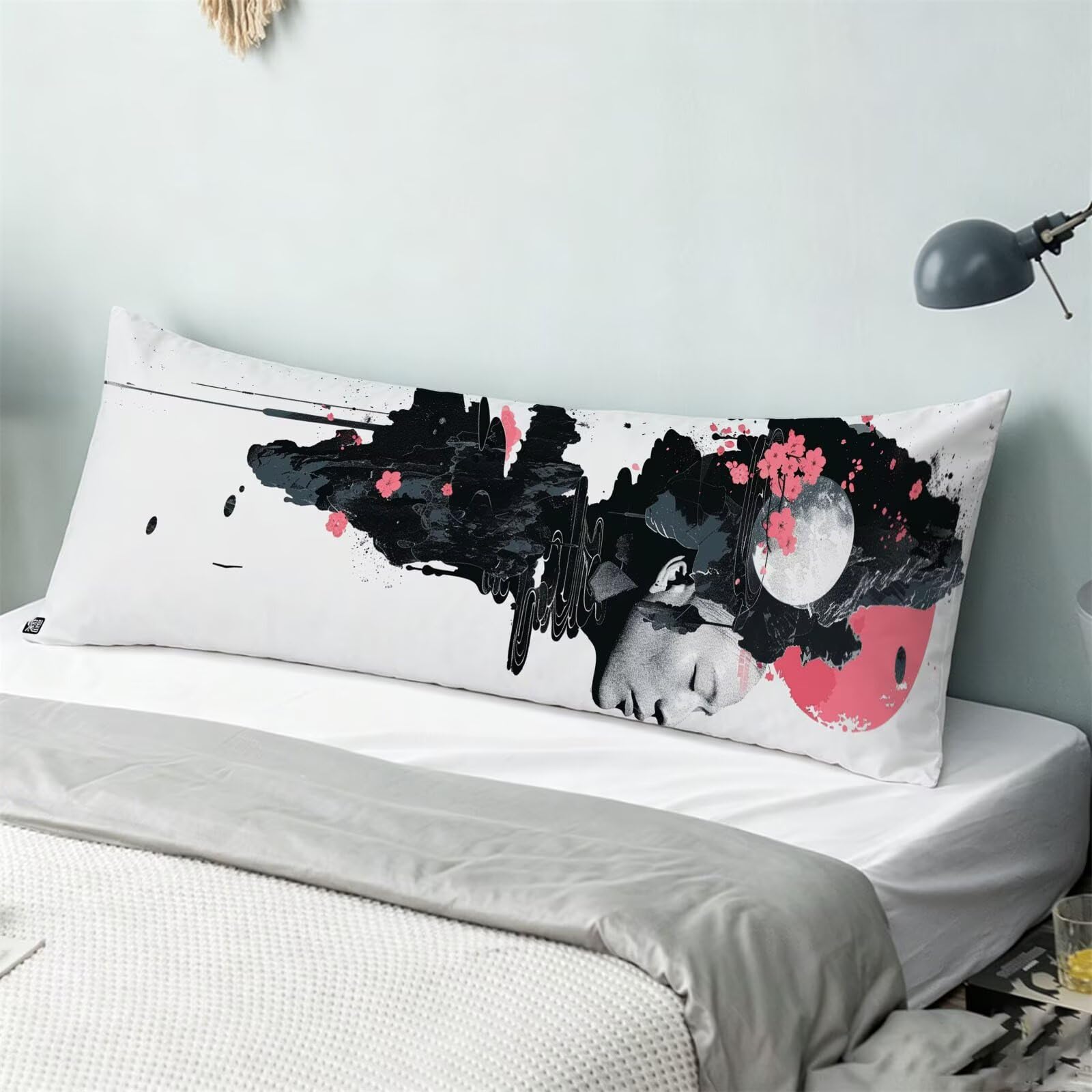 Funda de Almohada 60 x 180 cm Gris Protector Almohada 180 cm con Cremallera Invisible, Lino Durable y Transpirable Pillow Case Abstracto Impresión a Doble Cara para Cama, Sofá y Dormitorio dg-596