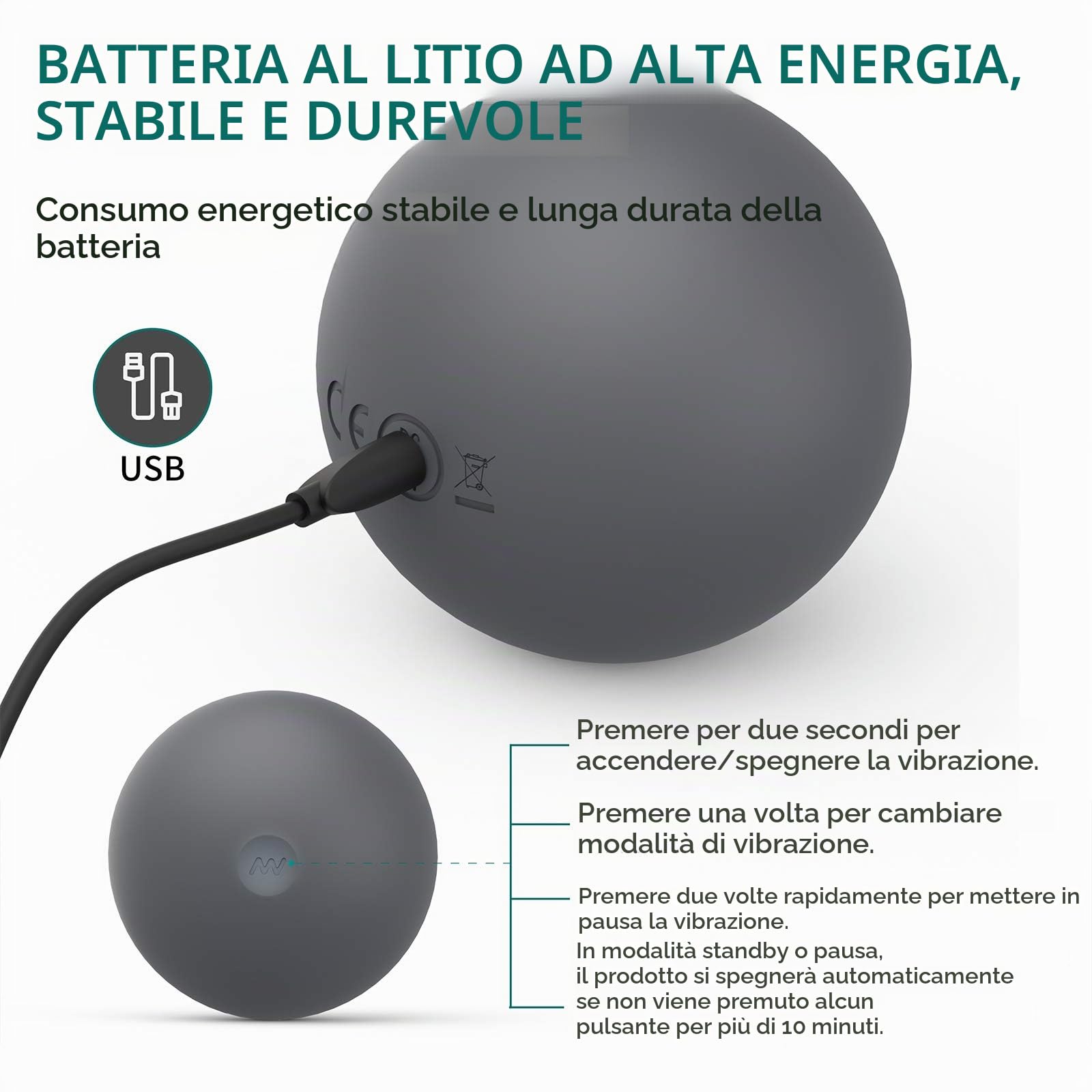 Pallina Massaggio Muscolare Elettrico,Palla da Massaggio Vibrante Pilates-5 Modalità di Vibrazione Punto di Innesco Rilascio Miofasciale, Grigio
