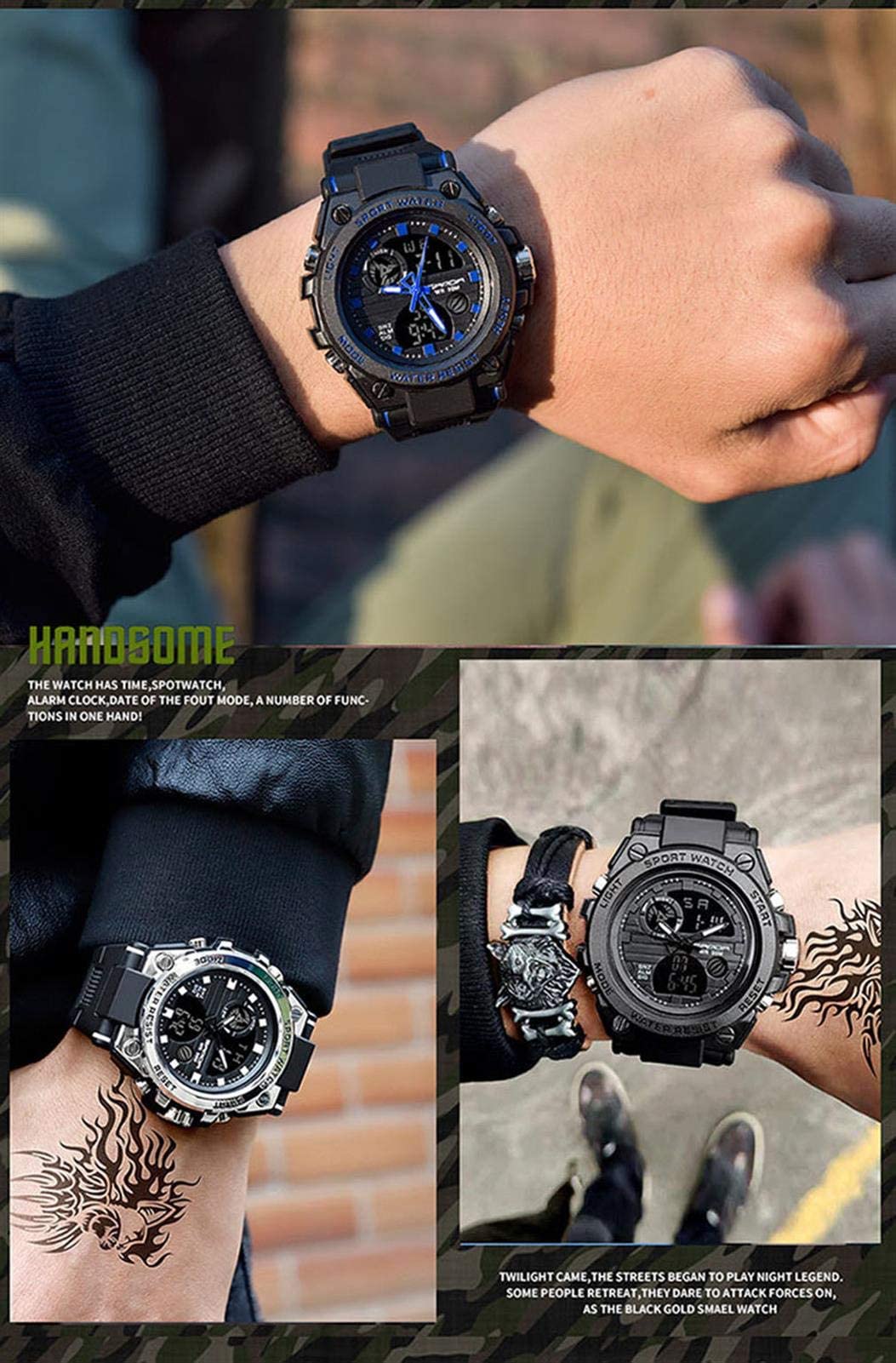 Orologio Militare Uomo Impermeabile 50m + Sveglia e Cronometro + Orologio Uomo Luminosa LED + Display Data e Giorno