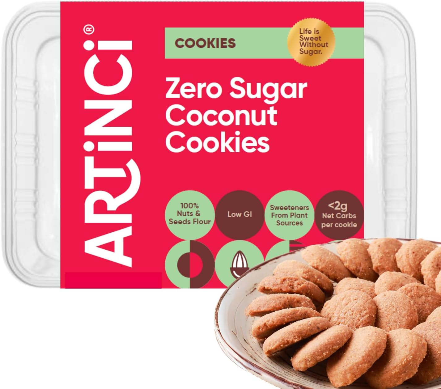 Artinci Coconut Cookie Bites – Sugar-Free, Stevia Sweetened, Low Carb, Non-GMO, Protein Rich & Fiber – Healthy Snack, Low Glycemic, Diabetic Friendly, Guilt-Free Treat – 6.5 oz (Pack of 1)