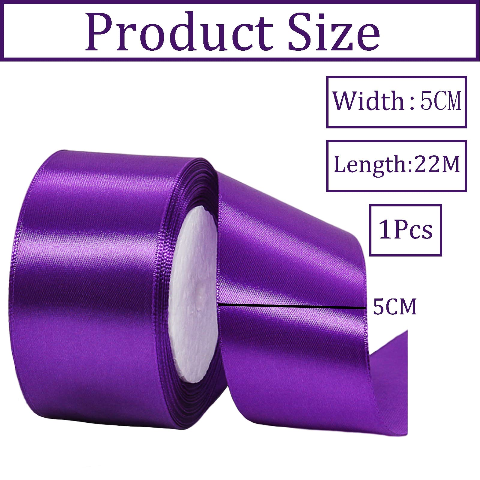 50mm Wide Thick Purple Ribbon for Gift Wrapping,22m 2Inch Large Fabric Satin Ribbon Purple Bow for Gift Wrapping,Ribbons for Crafting,Hair,Bouquets,Wedding,Car,Presents,Cake,Christmas Decorations - Image 2