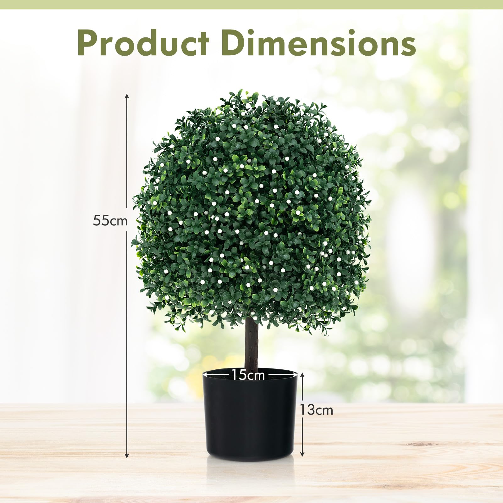 Goplus 3 FT Artificial Boxwood Topiary Tree - Fake Ball Tree With Cement Pot For Indoor Outdoor Decor