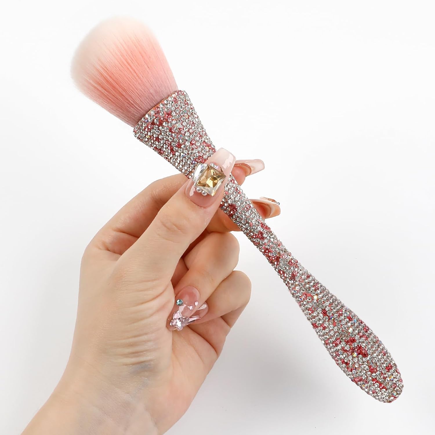 Nail Dust Brush - Fluffy Acrylic Cleaning Tool with Rhinestones