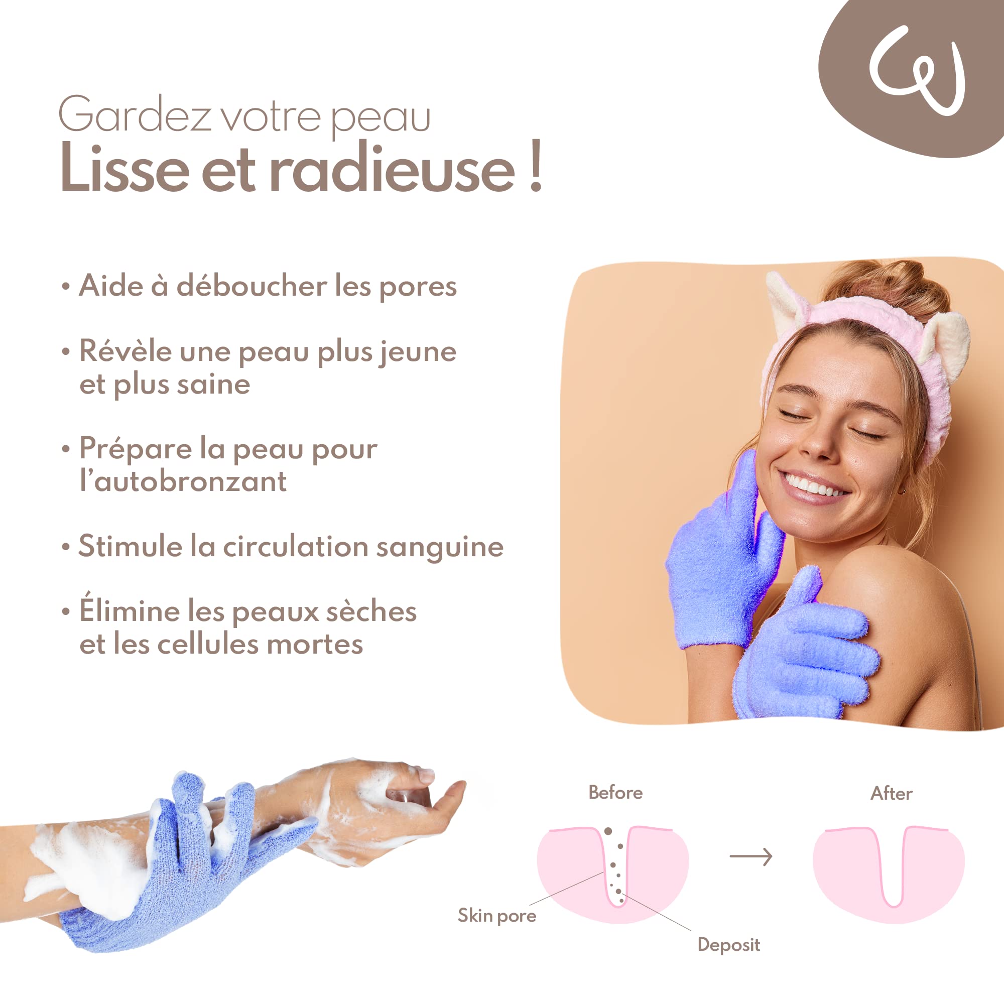 2x Gants Exfoliants Pour Le Corps | Gommage Et Gant De Crin | Gant De Toilette Adulte - WE COSMETIC (Medium Exfoliation)
