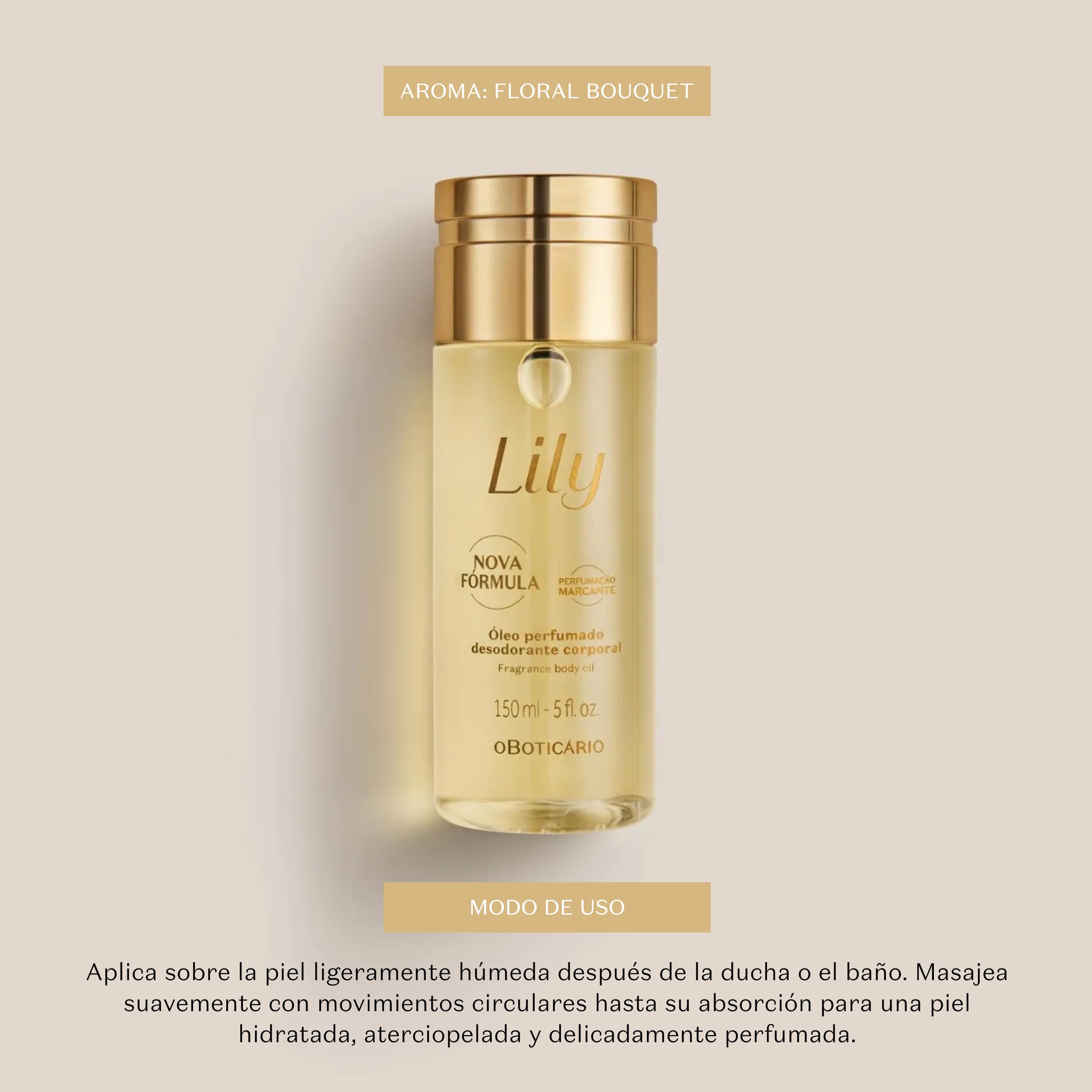 O Boticário Lily Zapachowy Olejek Do Ciała, Balsam Do Ciała Nawilża I Pielęgnacja Skóry 150ml