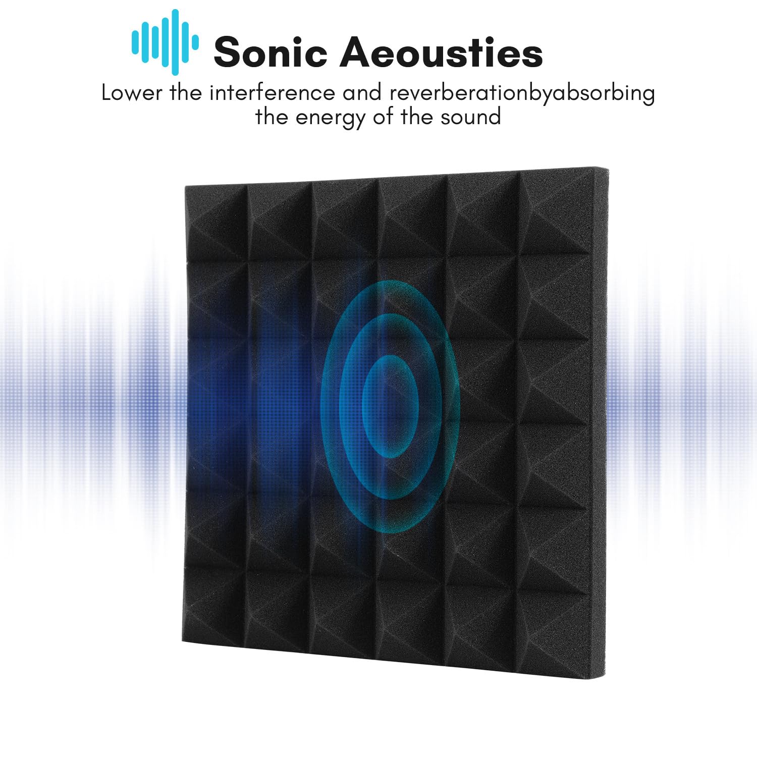 Lot de 24 absorbeurs acoustiques en mousse acoustique, autocollants, absorbeur de bruit, pour studios d'enregistrement, podcasts, pyramides (30 x 30 x 5 cm)