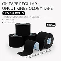 Vista 17 de OK TAPE Cinta de kinesiología, cinta atlética elástica de algodón original regular para apoyo y recuperación, cinta deportiva, rollo sin cortar de 2