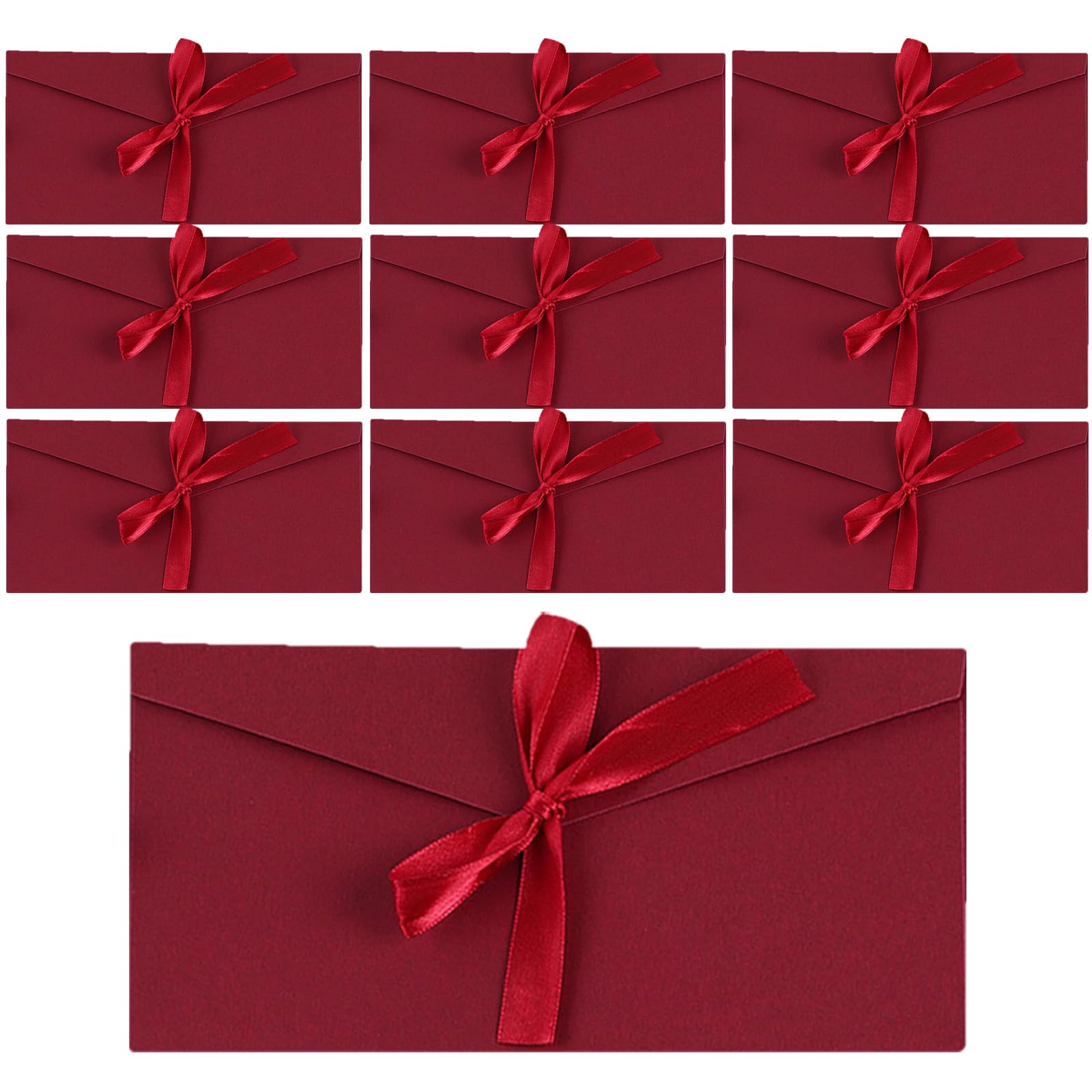 10 Stück Briefumschläge Dunkelrot Mit Schleife – 11x22 Cm, Kraftpapier – Für Einladungen, Weihnachten, Hochzeit