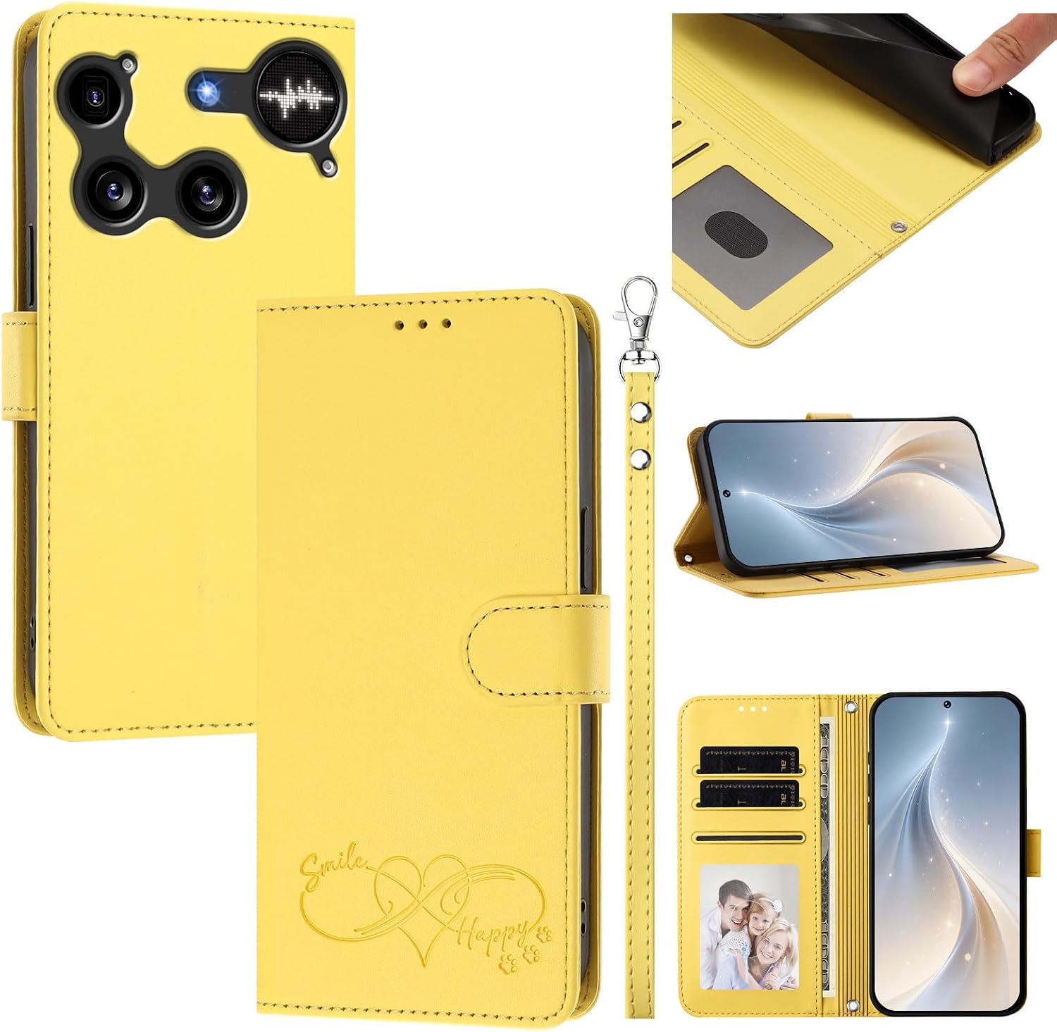 Compatible with Nothing Phone 3 Flip-Kickstand-Magnetic Card Slot Lanyard Protective Case Yellow