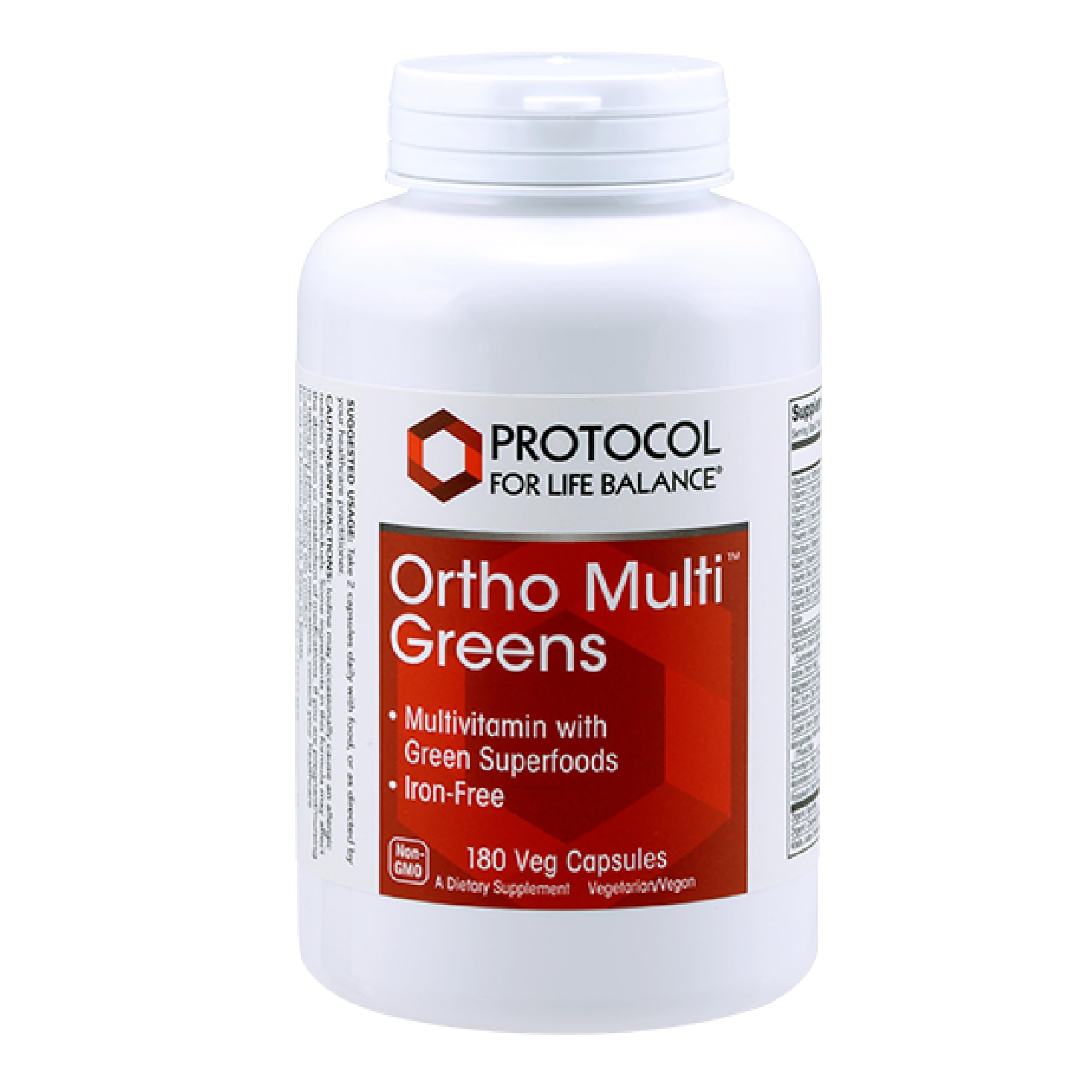 Protocol Ortho Multi Greens - Multivitamin with Green Superfoods* - with Vitamins C, B6, B12 & More - with Spirulina, Chlorella & Alfalfa - Iron Free - Non-GMO - 180 Veg Caps