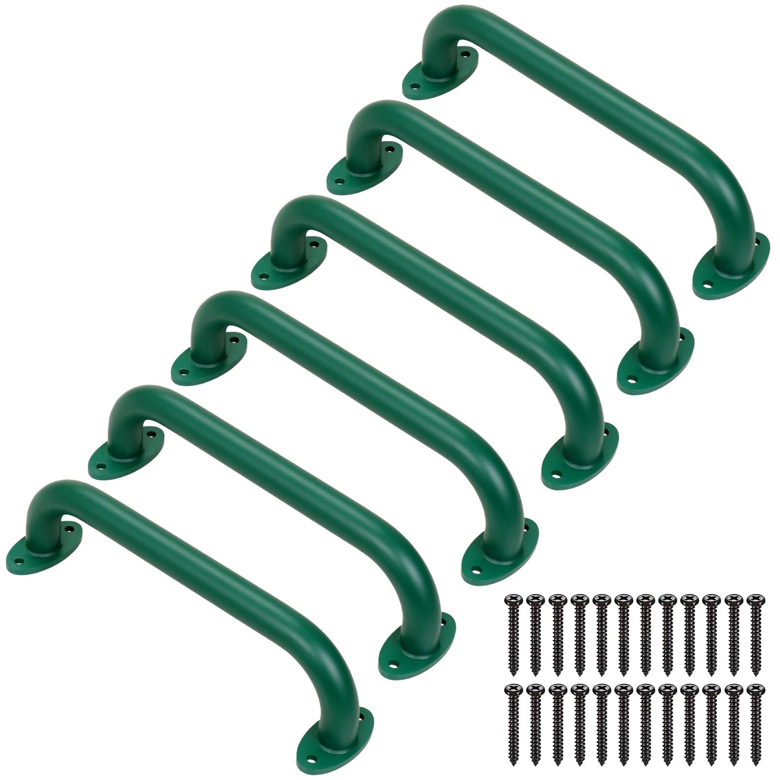 SELEWARE Confezione da 6 maniglie di sicurezza verdi da 30,5 cm, in metallo, per bambini, set di maniglie per altalena, maniglie per interni ed esterni, barre per scimmie, casa sull'albero, giungla