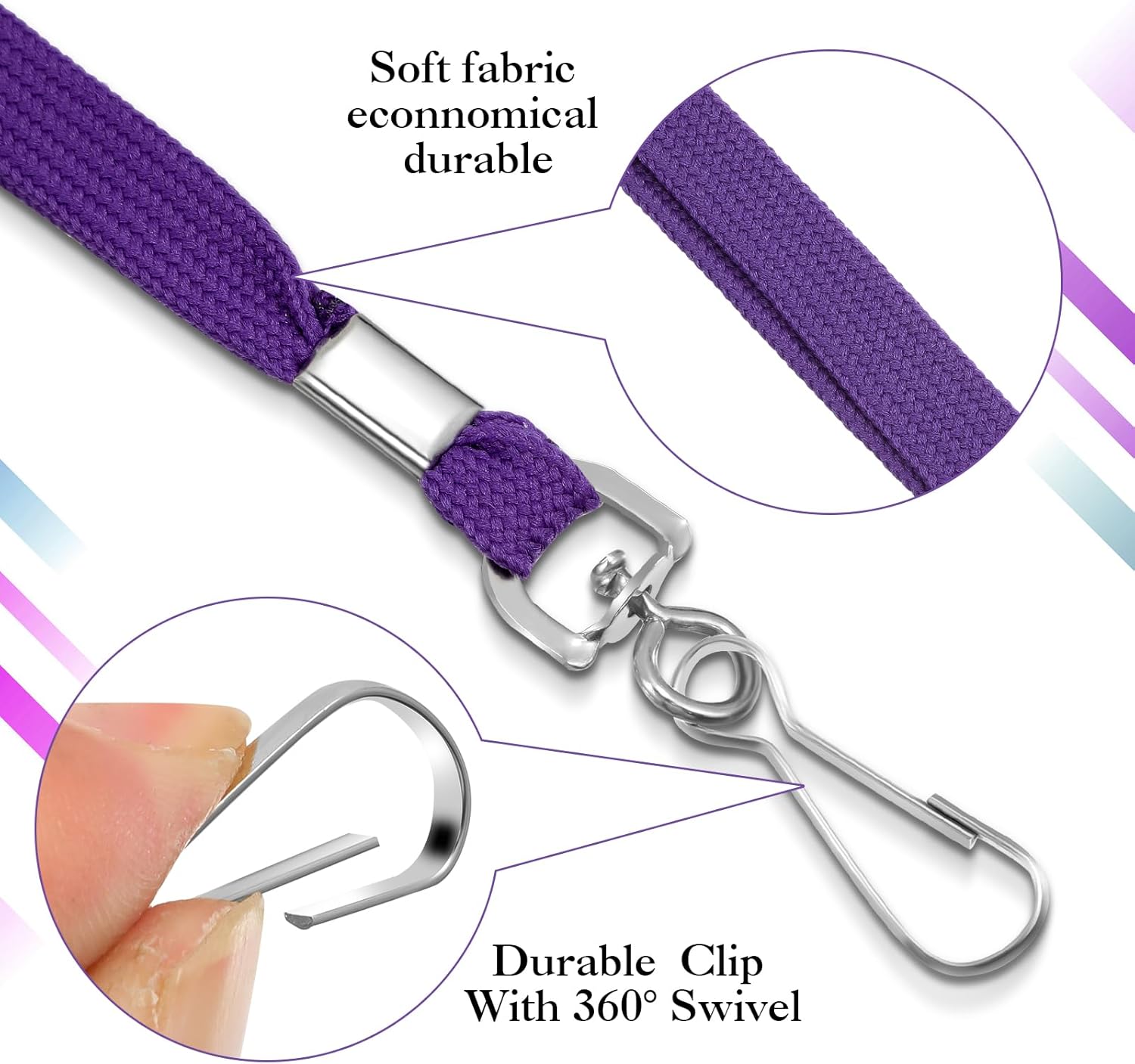 Marspark 100 Set Name Tag Lanyards with ID Holder Clear ID Name Badges Cruise Lanyards Bulk Clip Waterproof Plastic Card Holders for Adults Kids Business School Office Supplies (Purple) - Image 3