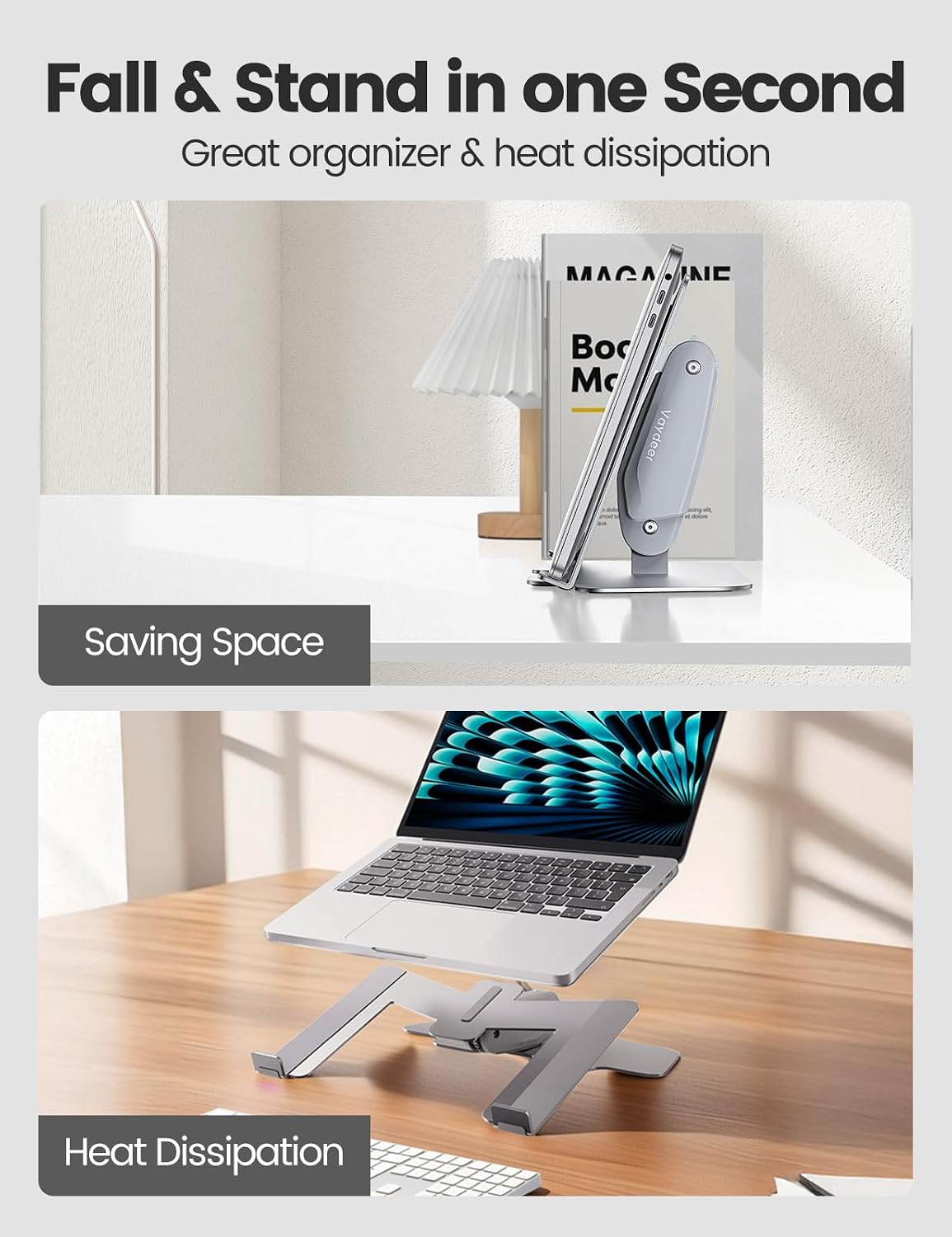 Vaydeer Laptop Stand for Desk, Metal Dual-Mode Design for Desk & Vertical Use, Adjustable Laptop Holder Space Saving Supports MacBook, Chromebook, Surface, Dell (Silver) image 3
