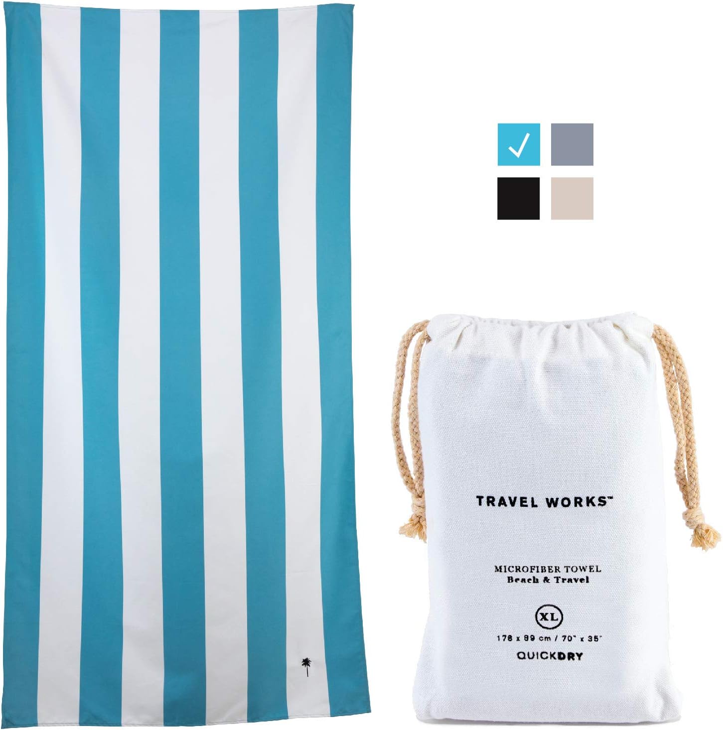 Sand Free Beach Towel with Canvas Travel Bag - Soft and Quick Dry Microfiber Beach Towel in Classic Cabana Stripe (Blue, Large) Packable and Compact The Ideal Oversized Travel Towel for Any Trip