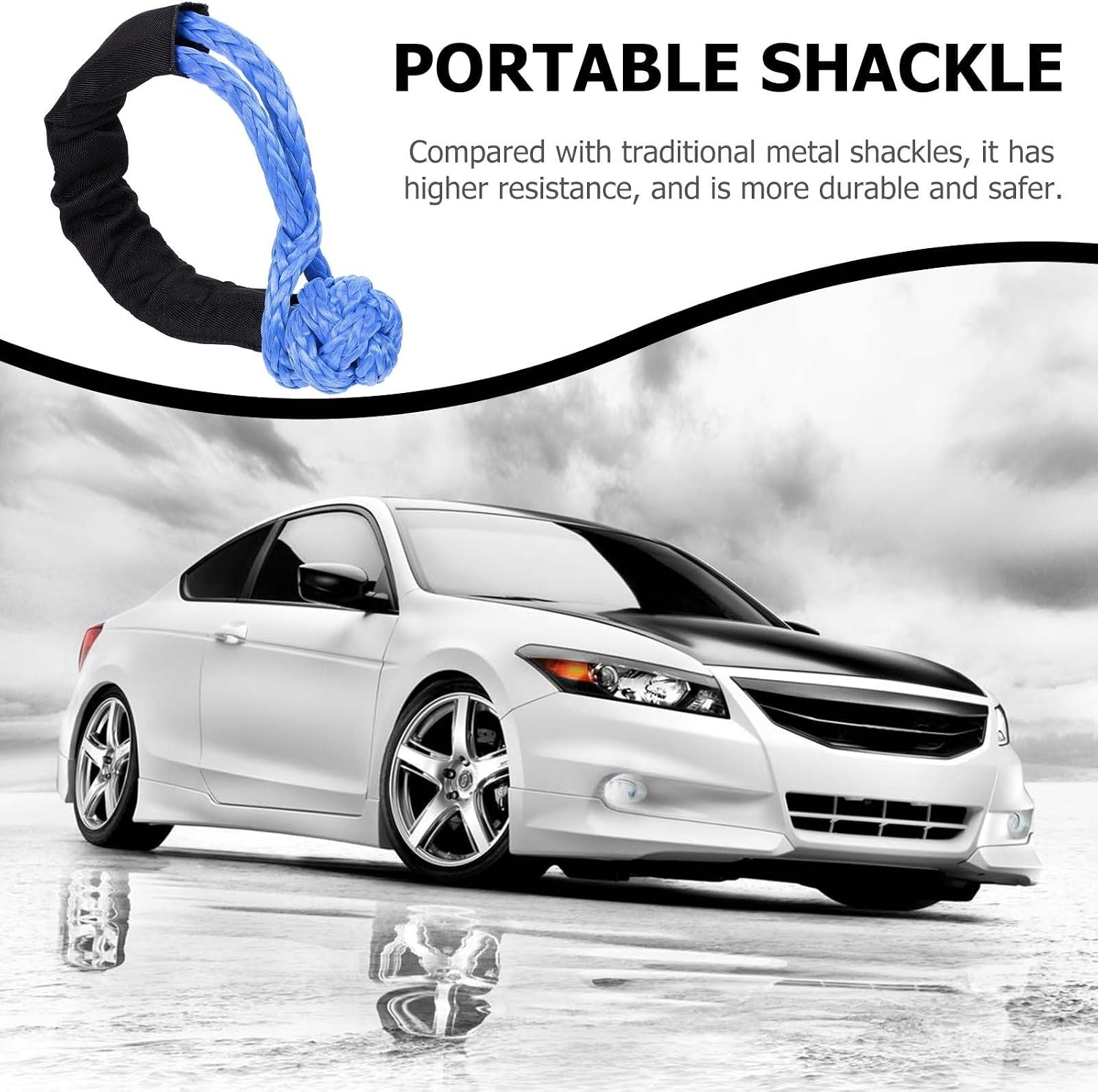 Hemobllo 17 Ton Wear-Resistant Soft Nylon Shackle Rope, Blue Flexible Knot Winch Cable for Car Repair and Towing, Portable Heavy Duty Tool for Off-Road Vehicles