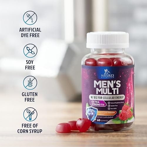 Miniatura 8 de Nature's Multivitamin for Men Gummies - Suplemento diario multivitamínico con sabor a bayas para hombre con vitaminas A, C, D, E, B6, B12 y zinc,