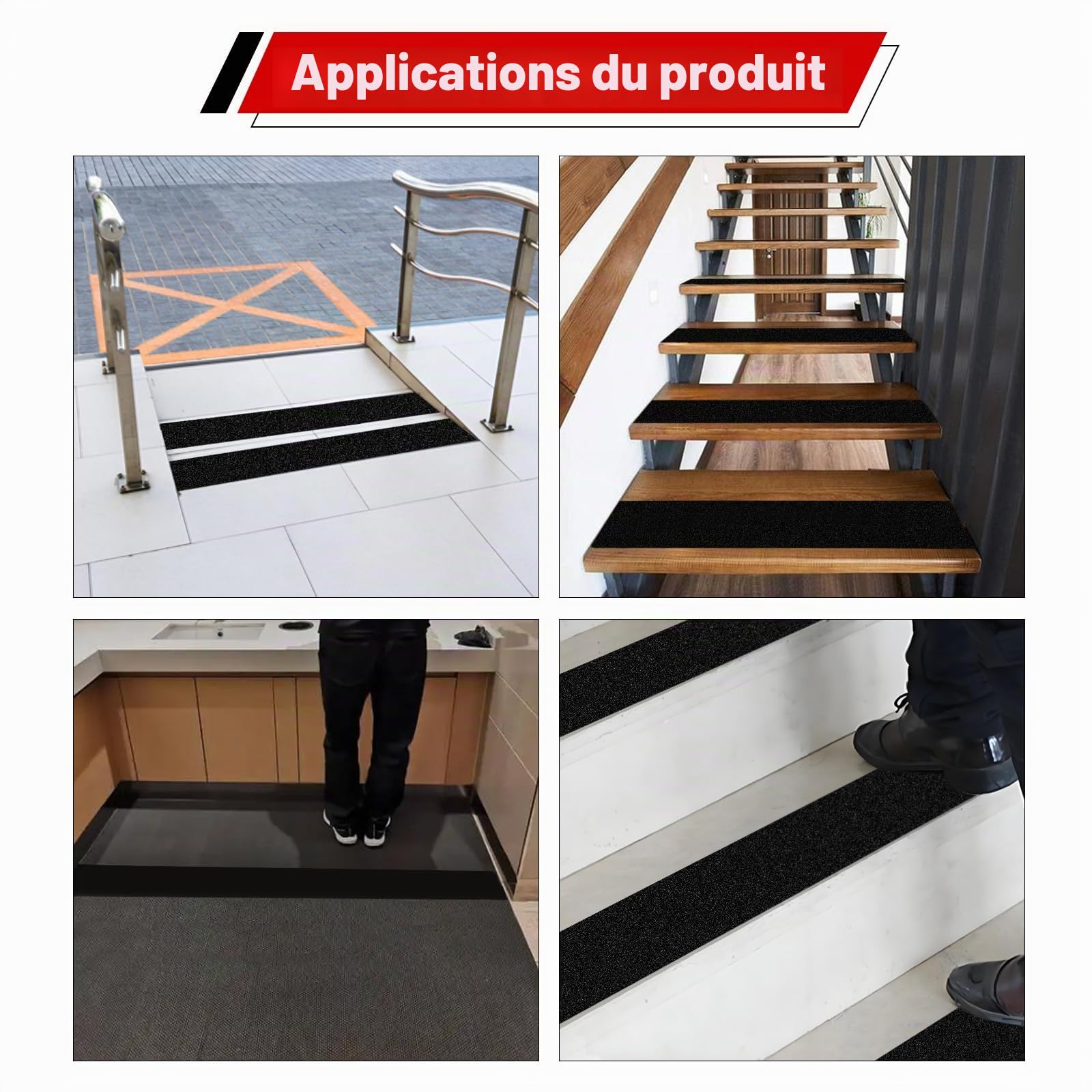 WELSTIK Bande adhésive antidérapante avec autocollant - 200 mm x 5 m - Pour marches d'escalier - Haute traction - Pour l'intérieur et l'extérieur - Imperméable - Noir