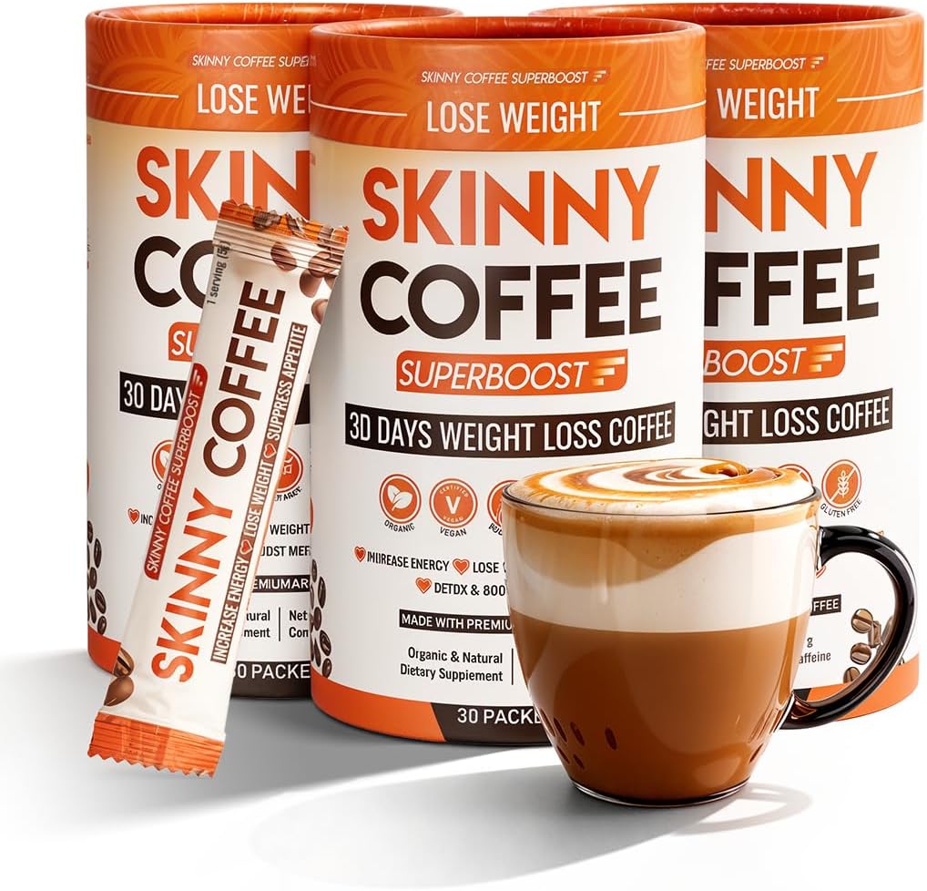 Skinny Coffee Super Boost Weight Loss Coffee, Belly Fat Burner for Women & Men, Sugar-Free Keto Vegan, Reduces Bloating, Supports Energy & Metabolism, Appetite & Cravings Control (90 Servings)