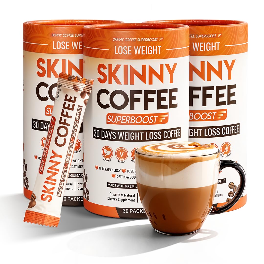 Skinny Coffee Super Boost Weight Loss Coffee, Belly Fat Burner for Women & Men, Sugar-Free Keto Vegan, Reduces Bloating, Supports Energy & Metabolism, Appetite & Cravings Control (90 Servings)