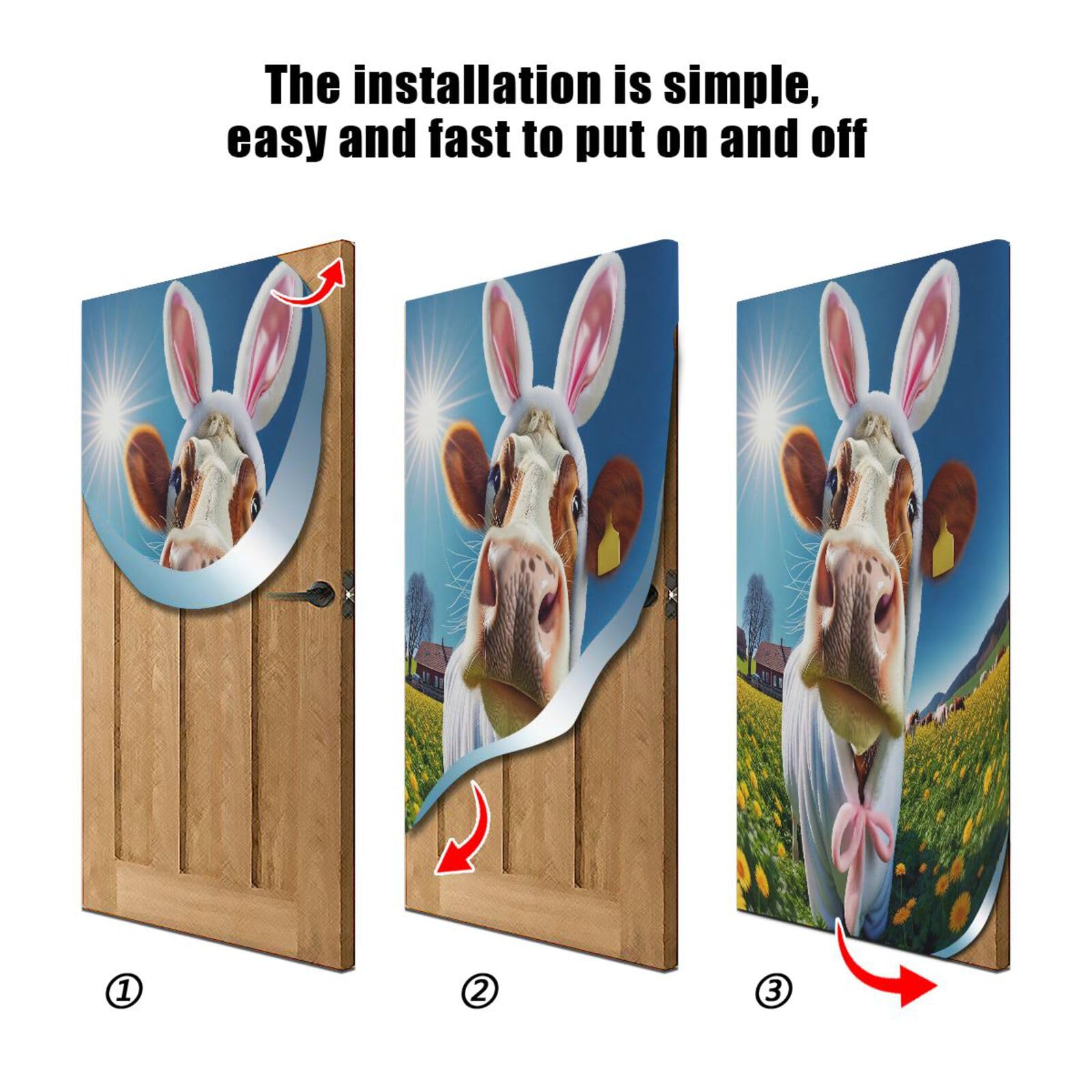 FLildon Funny Cow in Sunny Sunflowers Field Door Cover Decoration, Party Accessory Porch Decor for Festive Ornament Room Door Covers 32 x 79 Inch