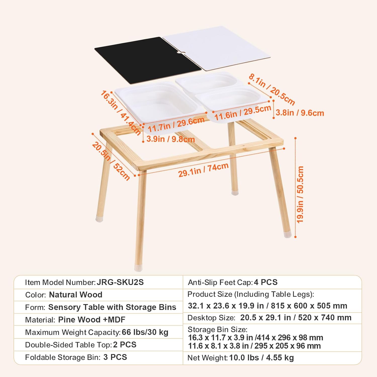 Happybuy Sensory Table for Toddlers, Kids Activity Table with 3 Foldable Storage Bins & Double-Sided Board, Indoor/Outdoor Sand and Water Table, Wooden Kids Sensory Table for Drawing, Studying