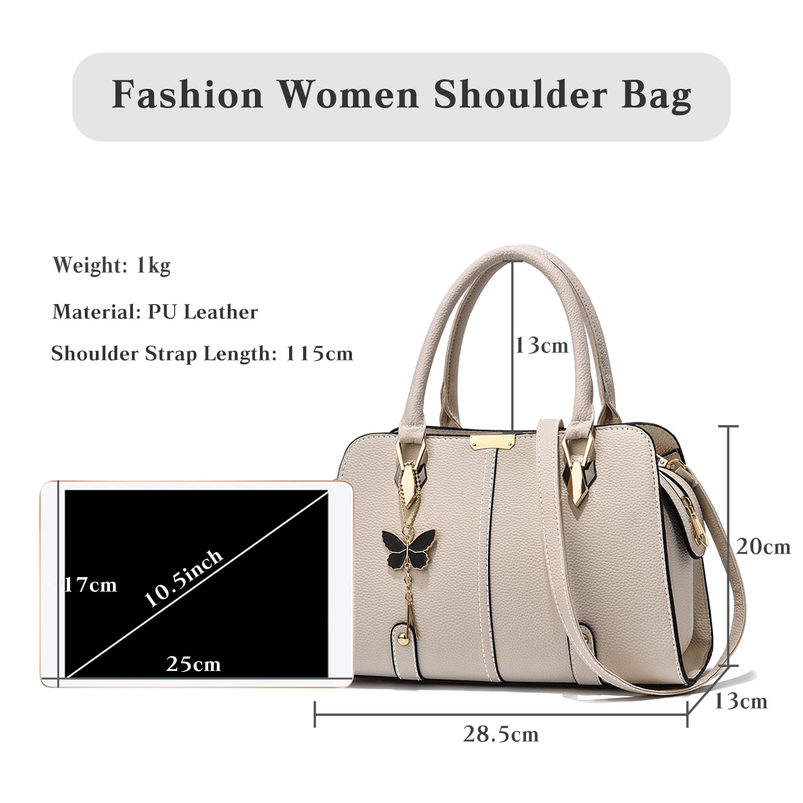 FANDARE Borsa a Mano Donna Impermeabile Borse a Spalla Borse a Tracolla Borse Tote PU Pelle Borse Messenger per Shopping Viaggio Lavoro Incontri Bianco