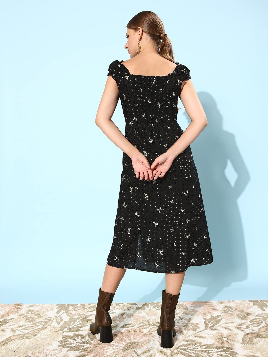 Rare Women Casual Black Colour Midi Floral Dress