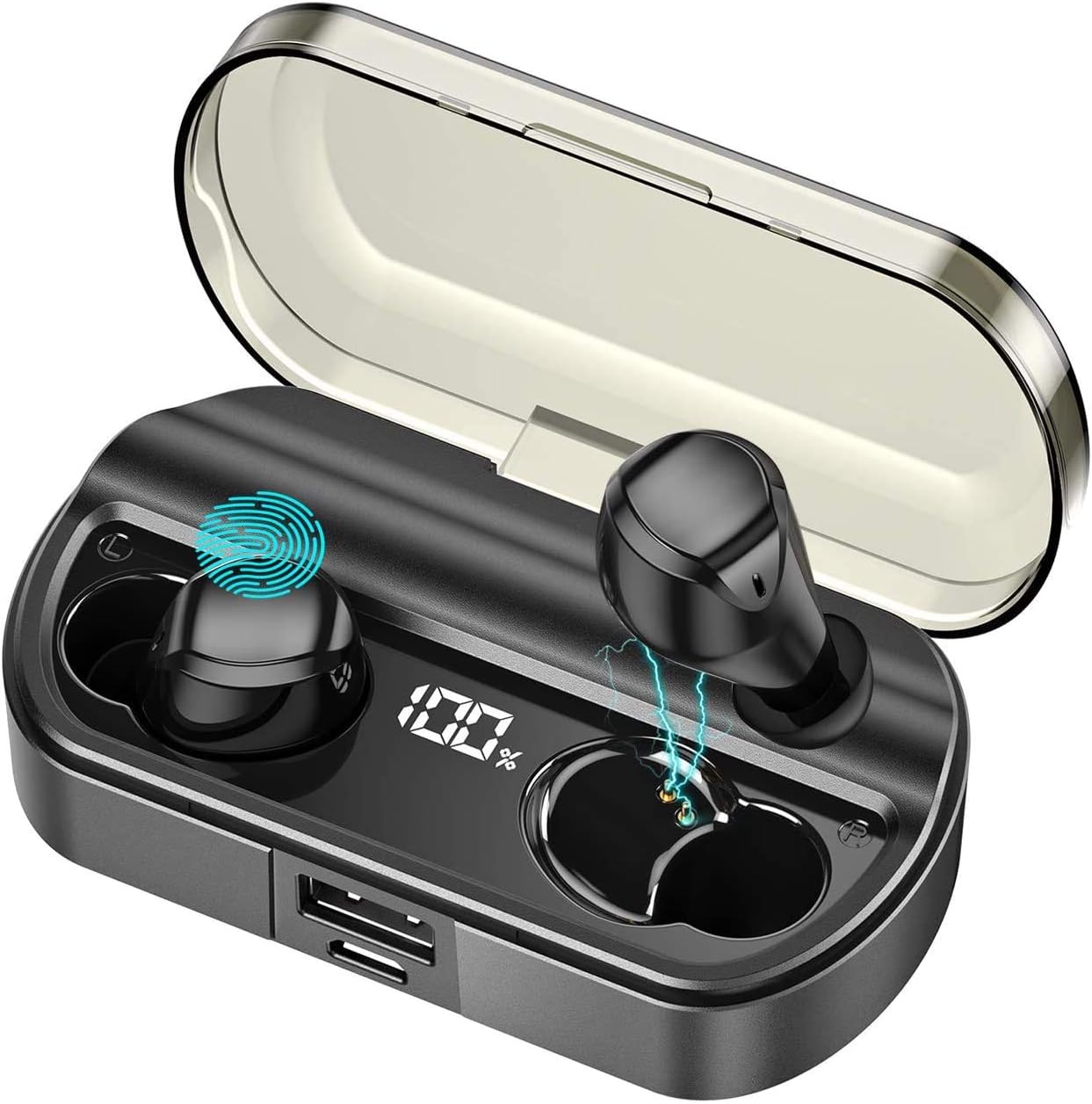 Open Ear Wireless Headphones,Bluetooth 5.4 Open Ear Earbuds,Built-in Mic,50H Playtime,LED Display Charging Case,Sport Waterproof Design for Running Fitness