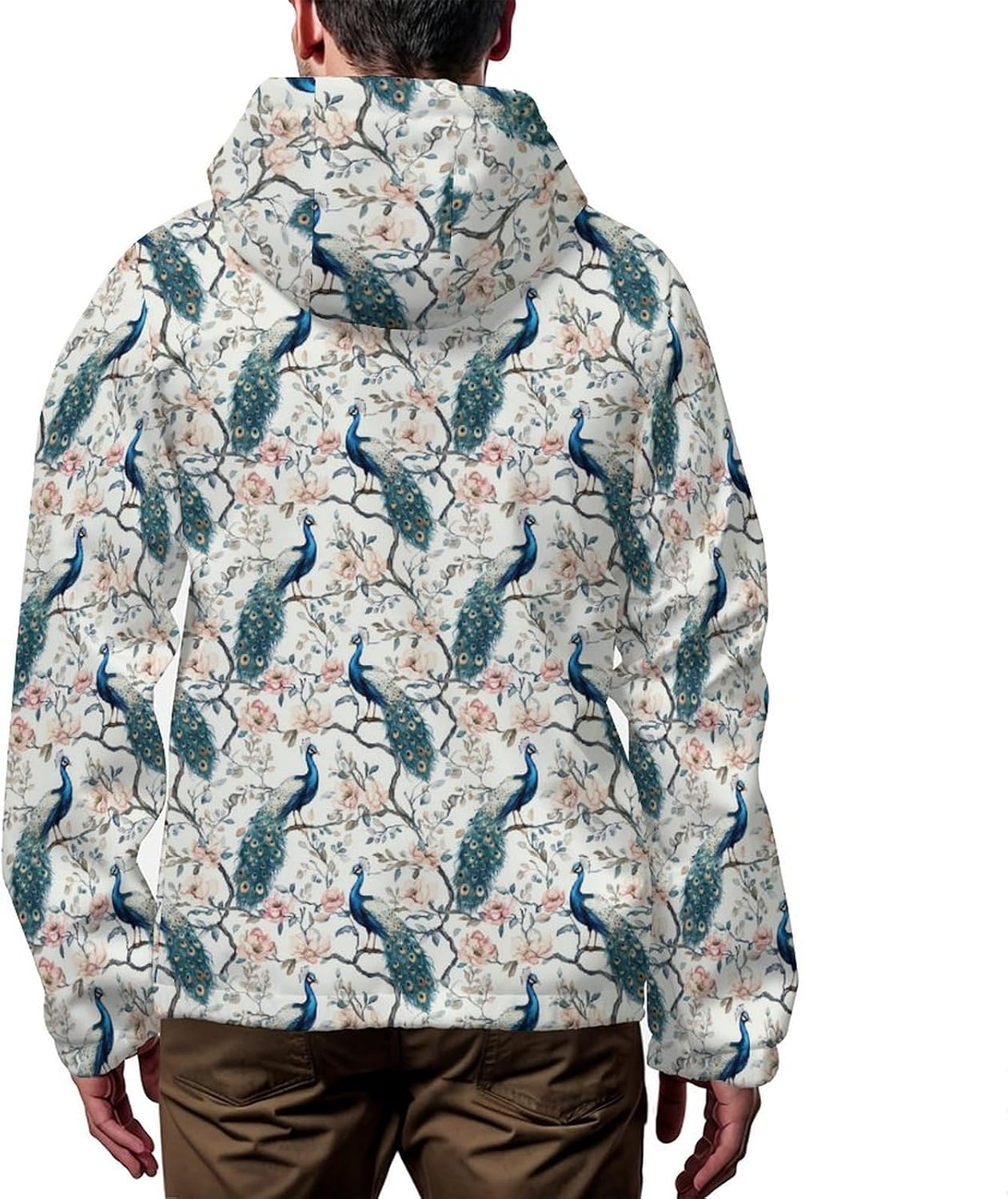 Peacock Flower Men's Windbreaker Jacket Lightweight Hooded Windbreaker Coat with Pockets