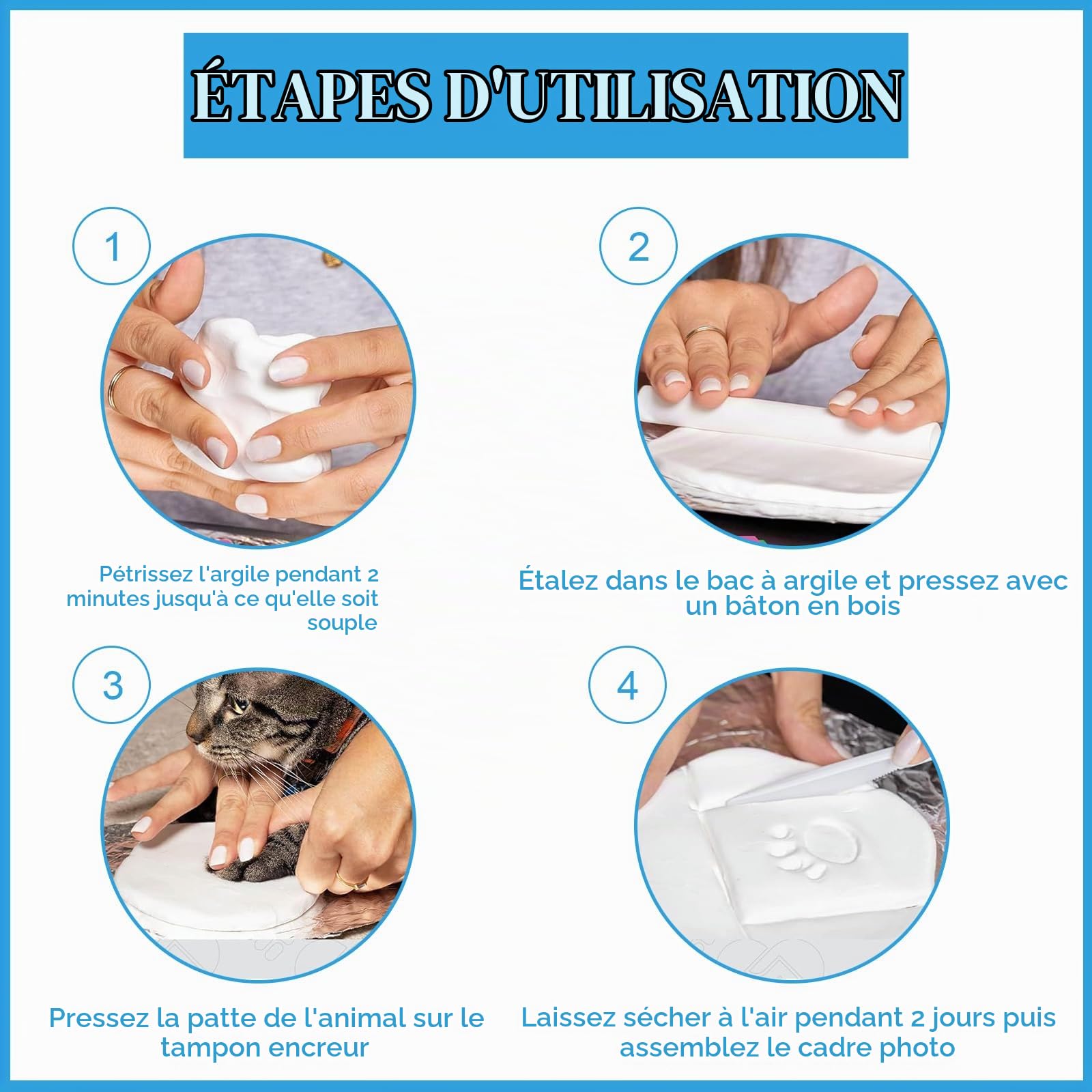 Ensemble D'empreintes de Pattes Chien et Chat, Moulage en Plâtre 3D - Boîte Souvenir, Ensemble Cadre Photo et Empreinte de Patte, pour Cadre Photo Imprimé Pattes D'animaux