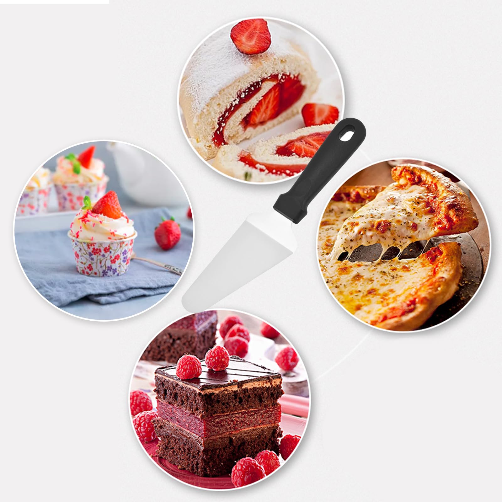 12 paquetes de espátulas para pizza, servidor de pasteles, espátula de acero inoxidable con mango de plástico para postres, pasteles, pizza, pasteles, hornear, pala triangular (12)