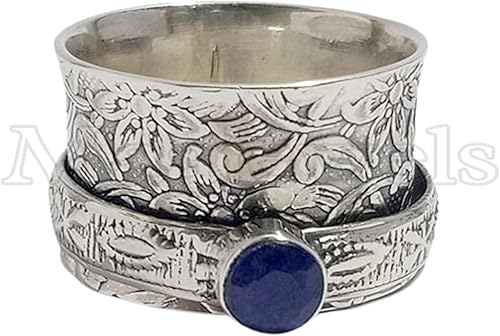 Miniatura 5 de Blue Sapphire Ring, Thumb Ring, Gift For Women, Anxiety Ring, Worry Ring, Blue Sapphire Spinner Ring, Fidget Spinner Ring, Handmade Ring, Silver