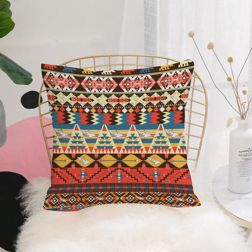 HYOSXW Cushion Cover,Throw Pillow Case Home Decorative for Living Room Bedroom Sofa Chair 16X16 Inch,Native American,Classic Traditional Aztec Pattern Image with Bird Flower Arrow,Pillowcase 40X40cm