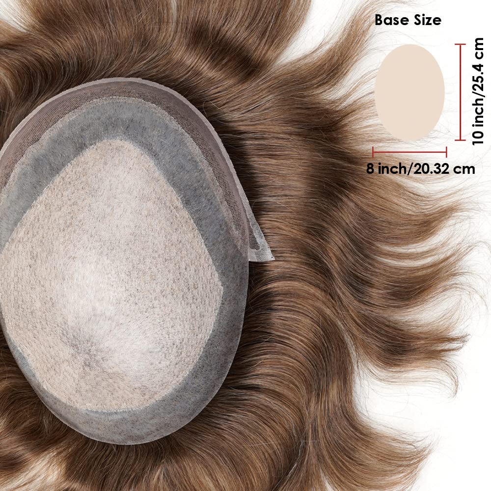 Lordhair Knotenlos Toupet für Männer, Haut Eben Injiziert Spitzenfront Mensch Haar System, Basisgröße 8x10 Zoll Leichte Mittlere Dichte Herren Haarteil