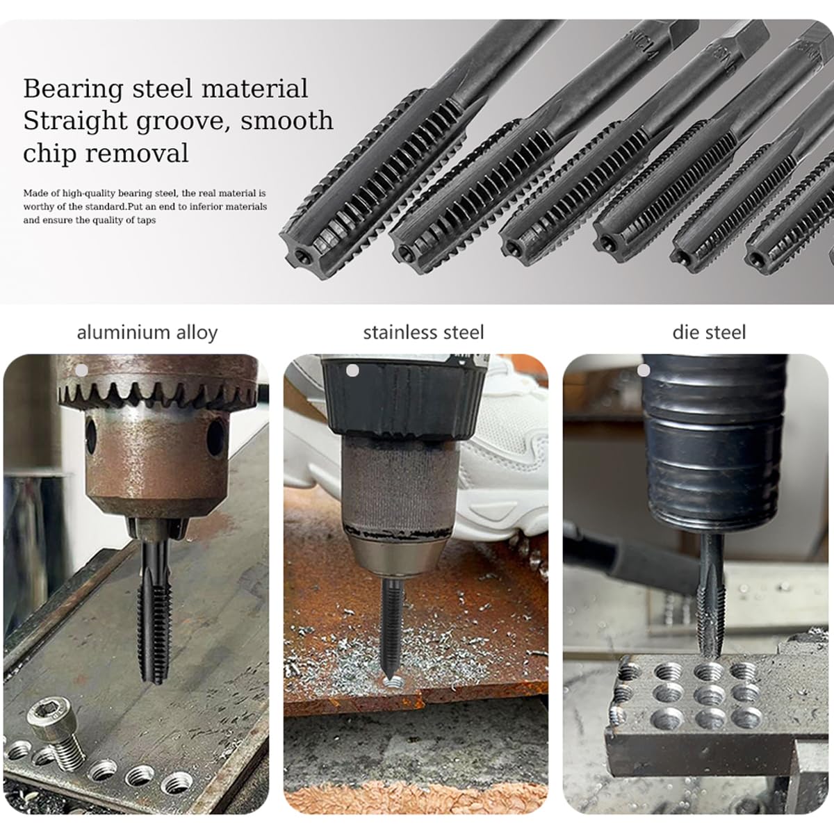 Wolfride 14Pcs Nitriding Coated Straight Flute Tap Set American Thread Taps, Machine Screw Tap and Drill Tapping Threading Tool 6-32NC -1/2-13NC