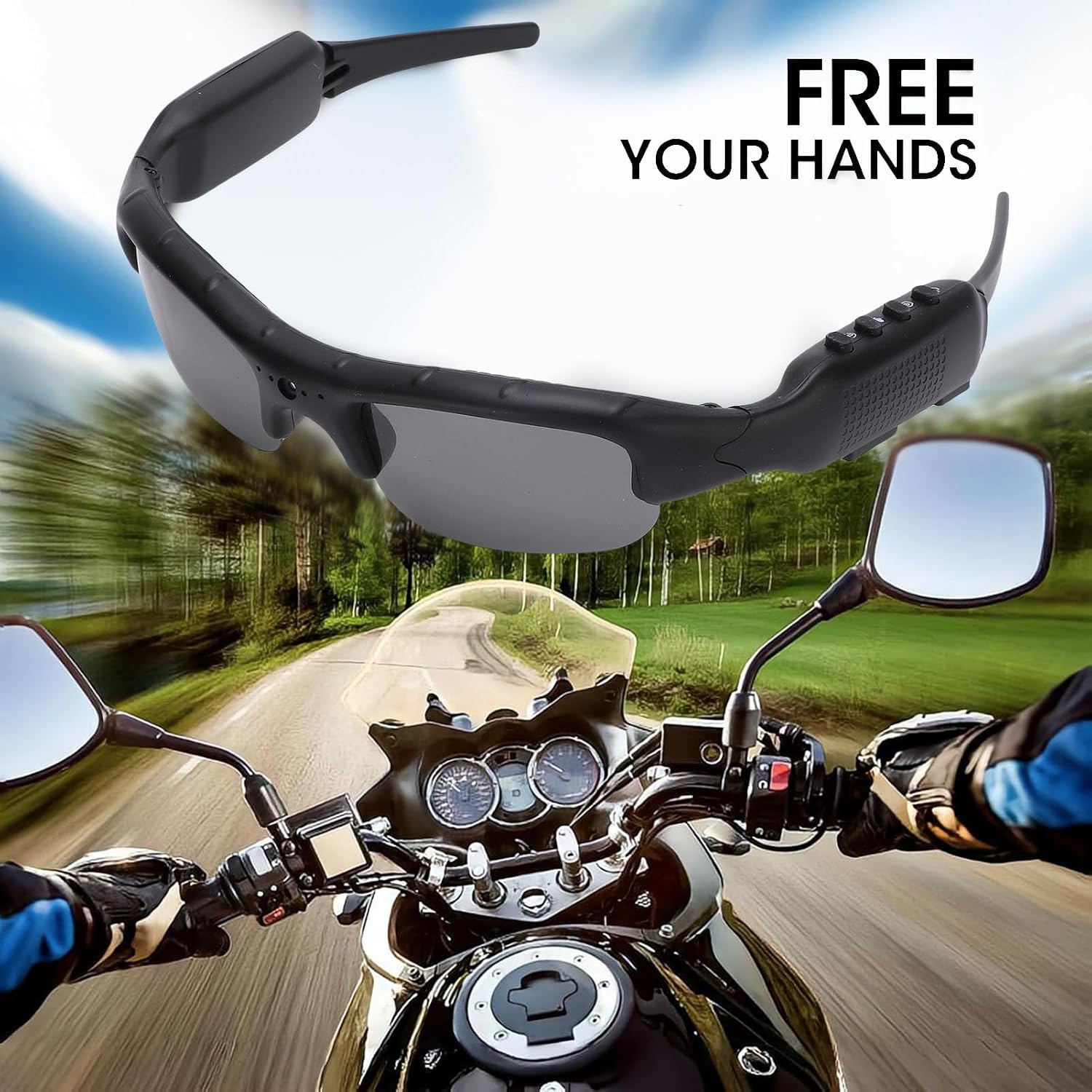 FOSA Camera Glasses, Smart Video Glasses with WiFi APP Control 1080P HD Recording 12MP Photos 128GB Memory Card, for Outdoor Sports Travel Vlogs Cycling