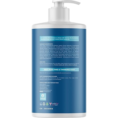 Miniatura 4 de Champú de biotina voluminizante para cabello fino - Champú para cabello fino con argán de romero y aceites esenciales para el cuidado del cabello -