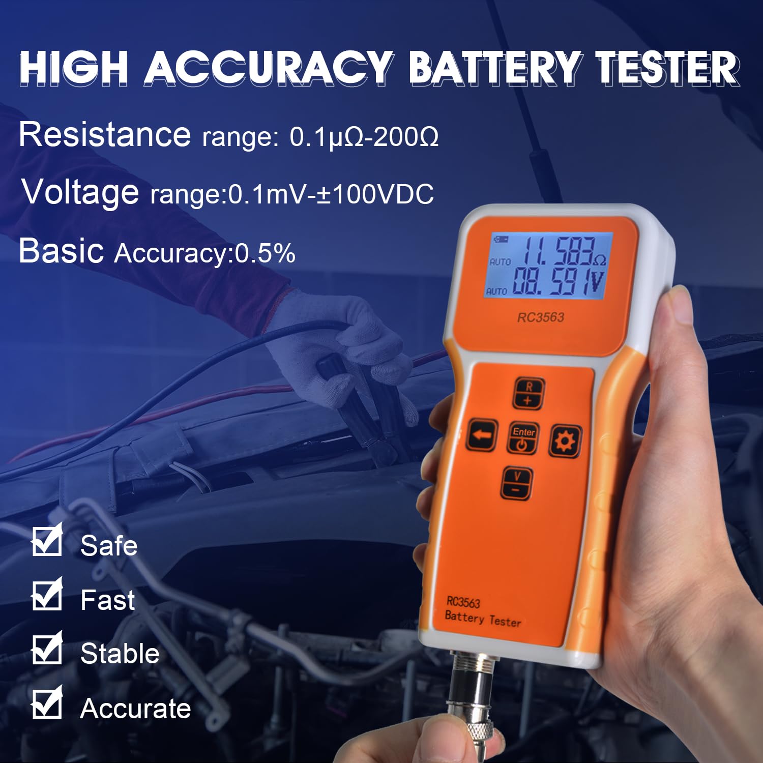 Batterie-Innenwiderstandstester, Spannungs-Widerstandsmessgerät 1uΩ~200Ω 0~±100VDC Bereich Tragbarer Spannungs-Widerstands-Prüfer mit Sonde, Batterie-Analysator für Blei-Säure, Ni-CD, Li-Fe RC3563