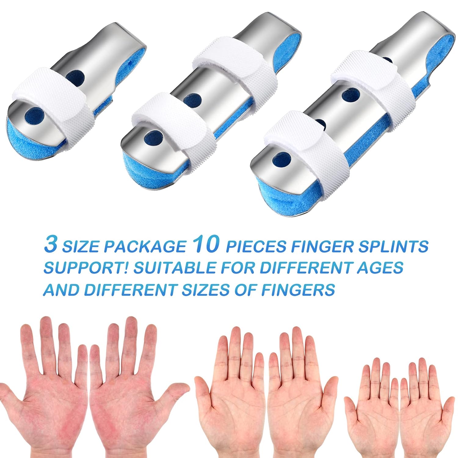 Finger Splints Support Finger Metal Finger Support Brace Stabilizer with Soft Foam Interior and Loop Straps Metal Padded Finger for Adults, Children, 3 Sizes (S,L,L, Blue, 6) : Health & Household