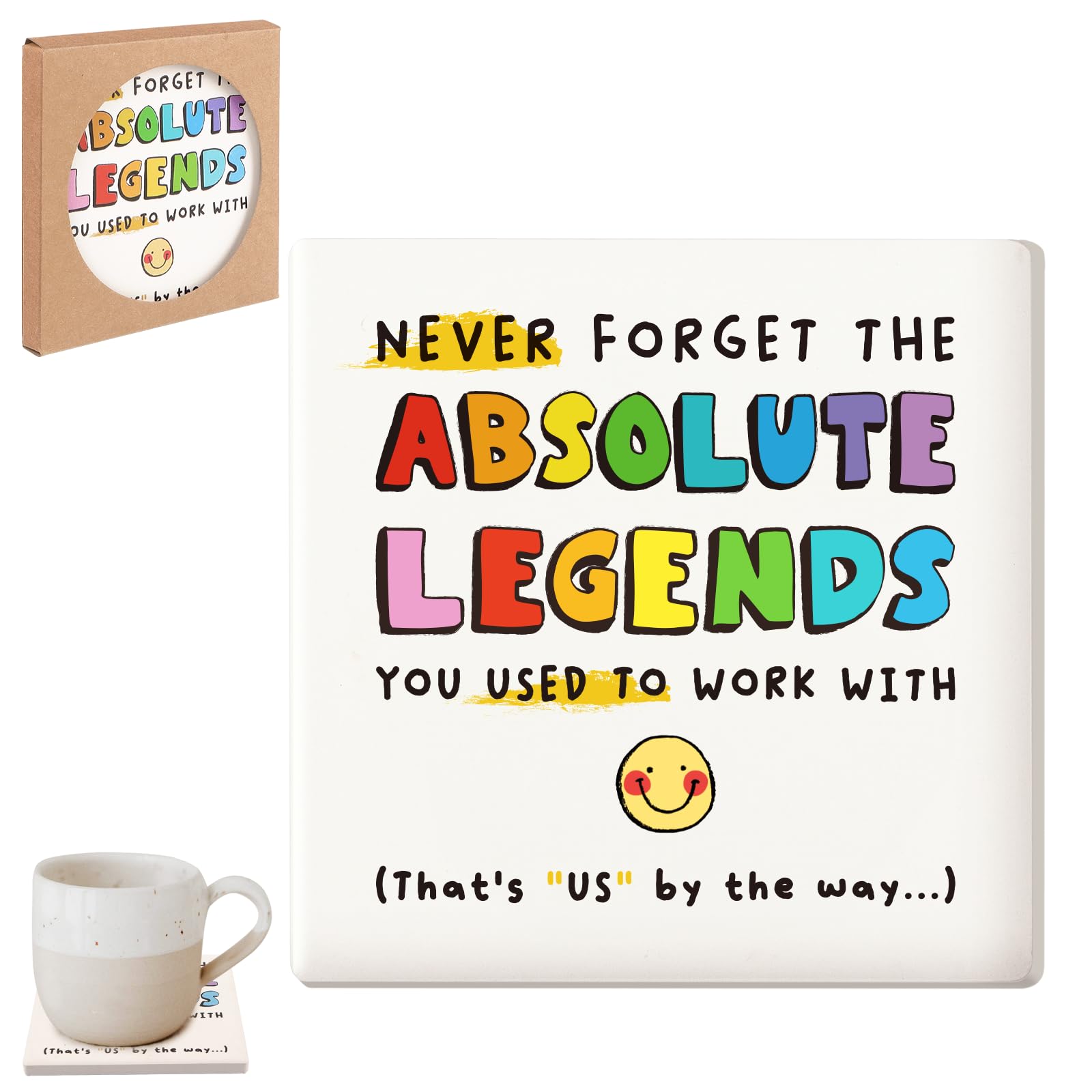 Funny Leaving Gift Coaster for Colleagues, Absorbent Ceramic Drinks Coaster, Farewell Goodbye Presents for Coworkers, Never Forget the Absolute Legends You Used to Work With