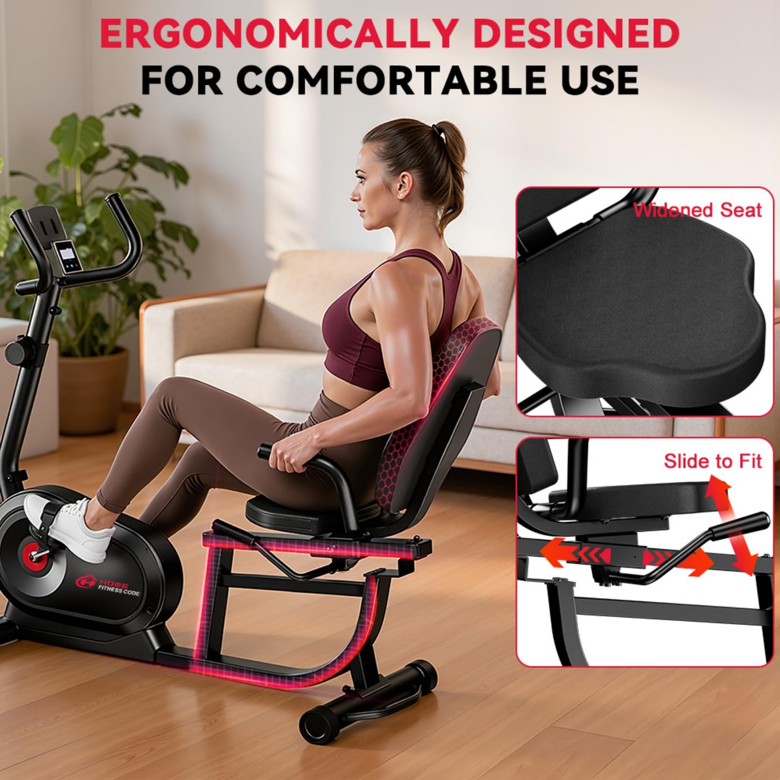Cyclette da Seduti per Casa, Cyclette Orizzontale Magnetica con Schienale Ergonomico, 16 Livelli di Resistenza, Display LCD, Ideale per Cardio e Recupero, 150KG
