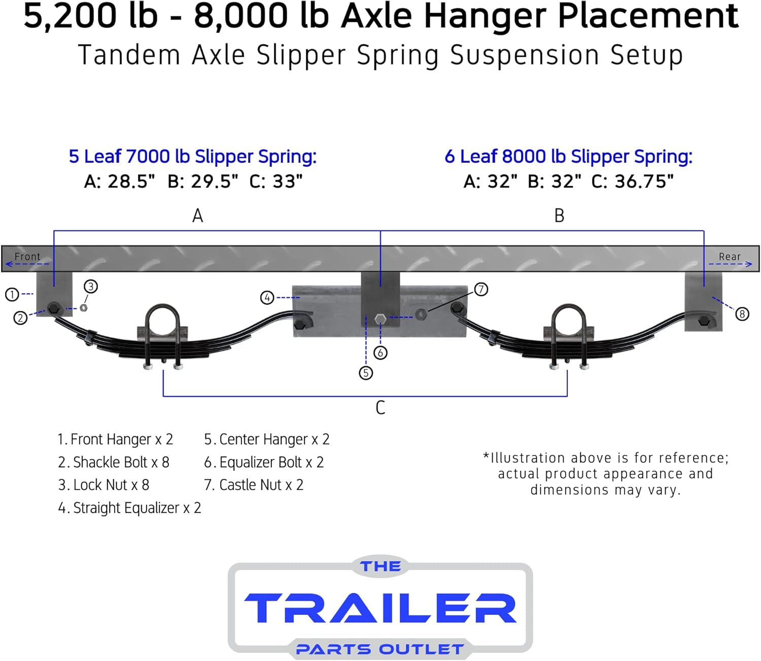 8k TK Hybrid Trailer Axle Kit - 8000 lb Electric Brake 8 Lug 9/16" Studs (12" x 2" Brake - 3.5" Tube), 75" Hubface 58" Spring Center / 8x6.5 Bolt Pattern
