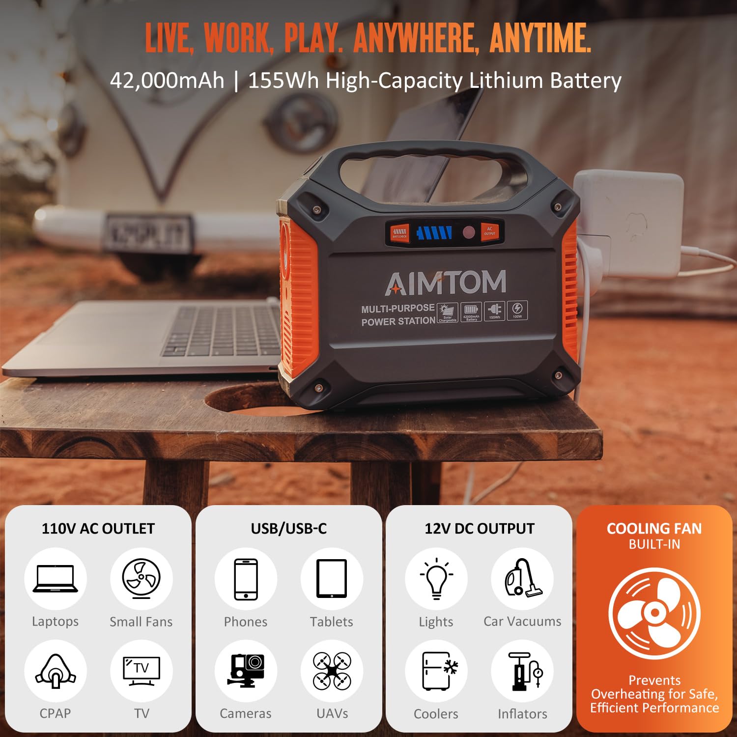 Amazon.com: AIMTOM 42000mAh 155Wh 電站,緊急備用電源,附手電筒