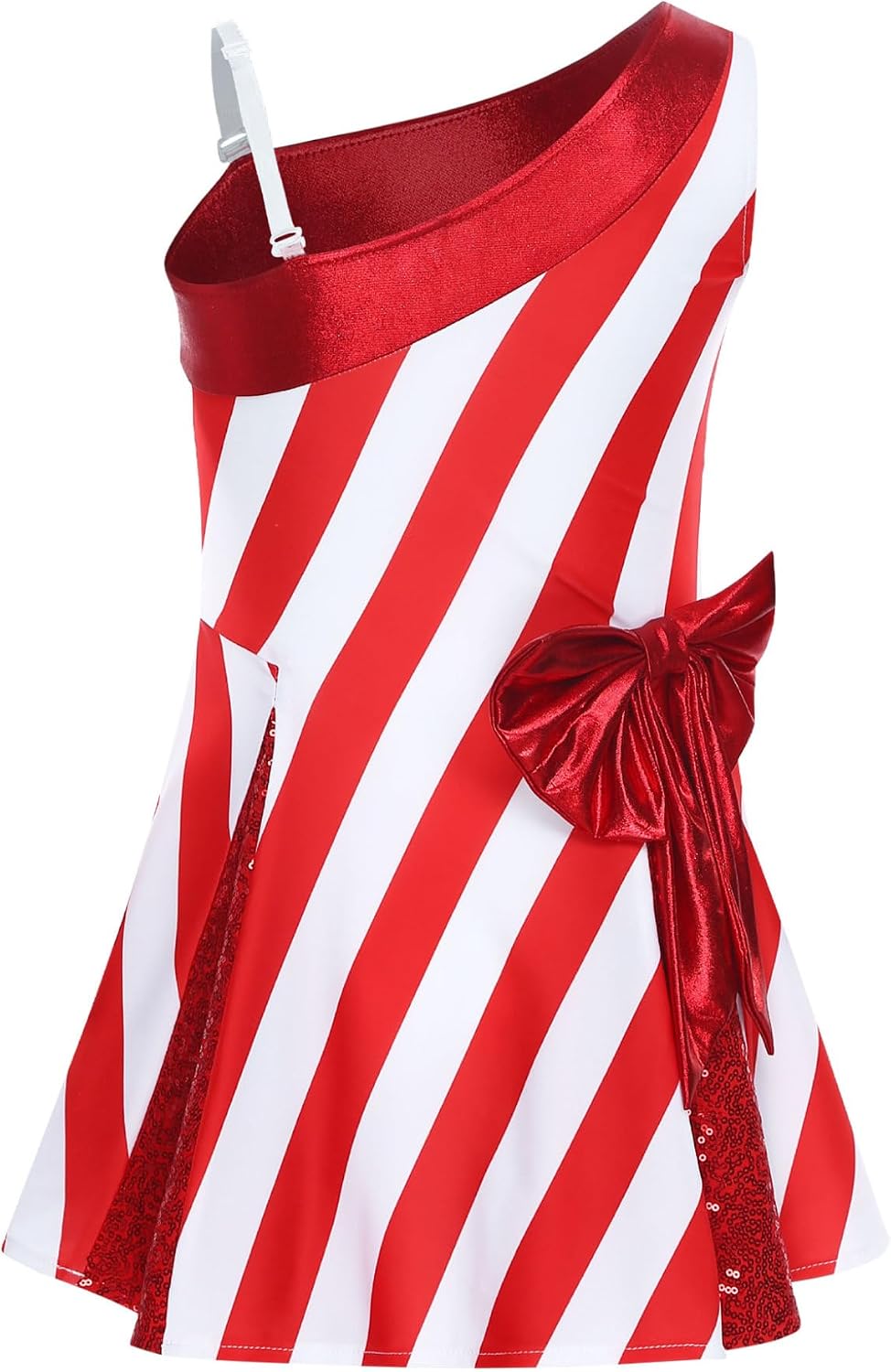 Kids Candy Cane Christmas Dress One Strap A Line Ice Skating Performance Outfit