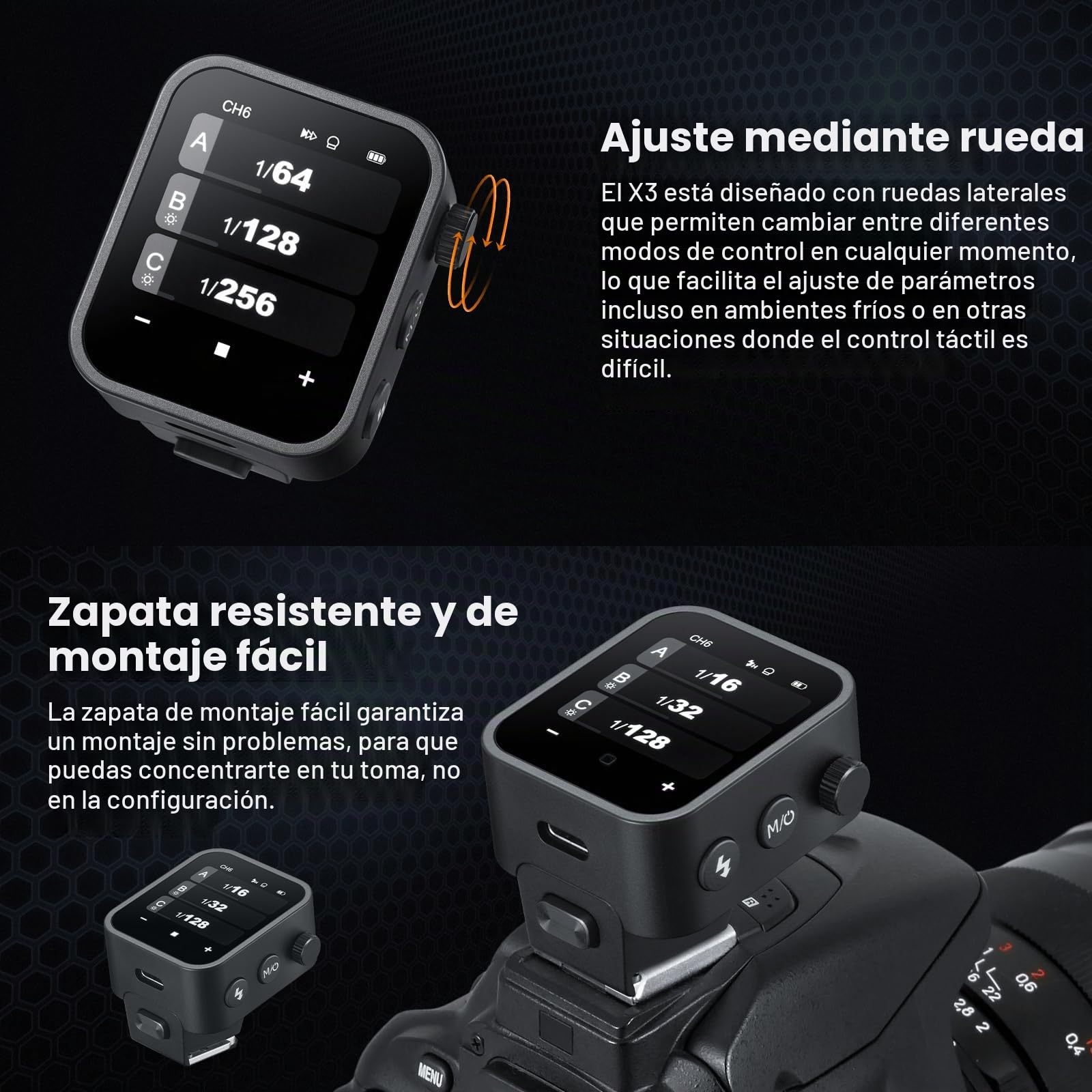 Godox X3S OLED-Pantalla Táctil Déclencheur Flash Inalámbrico Transmisor | 2.4GHz 1/8000S HSS,TTL Función,con Conversión TCM, Batería de Lones de Litio Integrada de 3.7V 850mAh(Godox X3-S)
