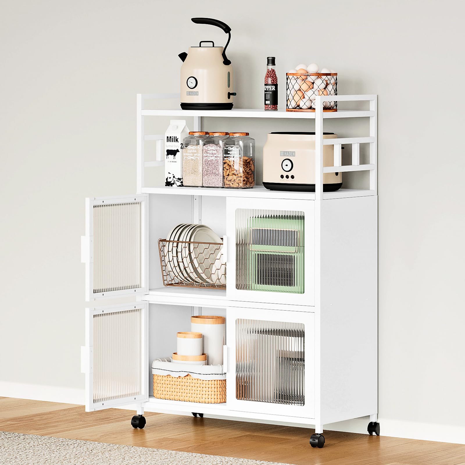 Küchenwagen auf Rollen Aufbewahrungsschrank Metallschrank Küchenschrank Buffetschrank Vitrinenschrank Mehrzweckschrank Aktenschrank Lagerschrank Stahlschrank Rollschrank 80 x 40 x 125cm